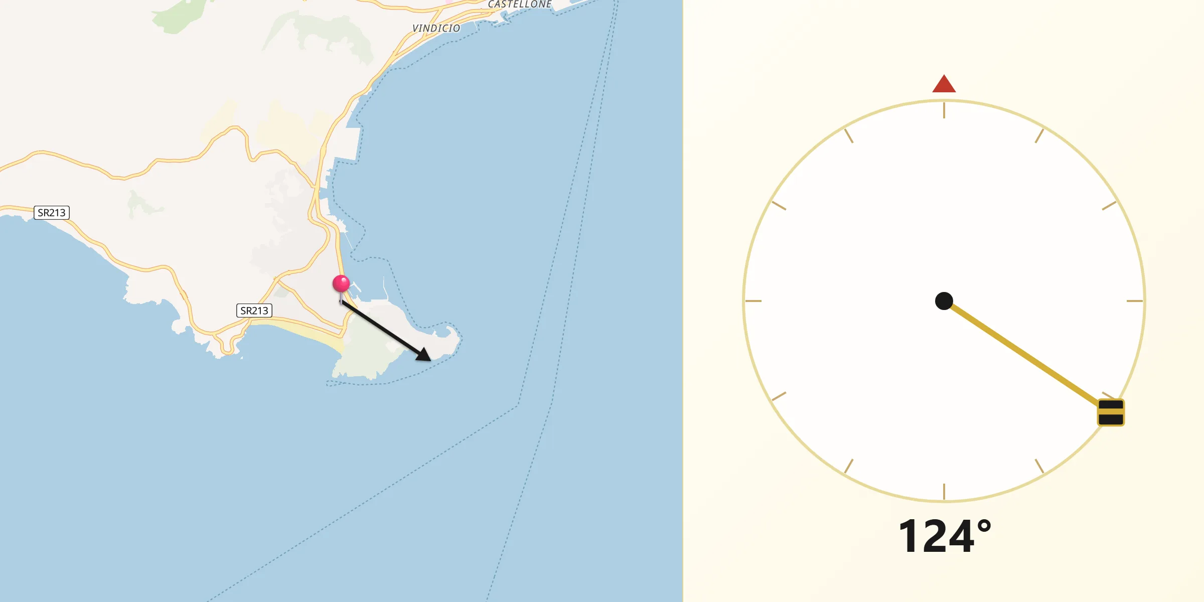 Direzione della Qibla da Gaeta