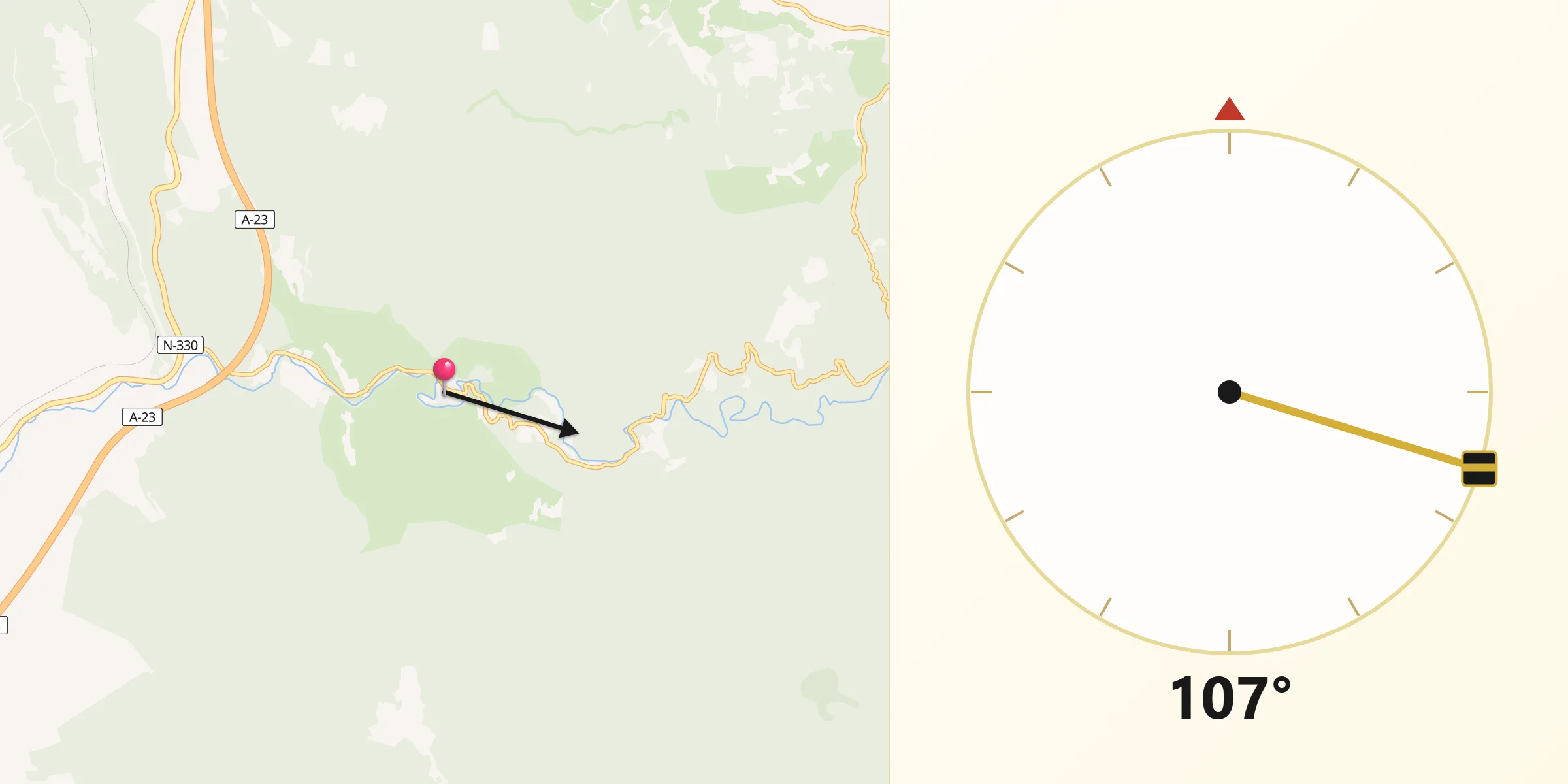 Dirección de la Qibla desde Cerveruela