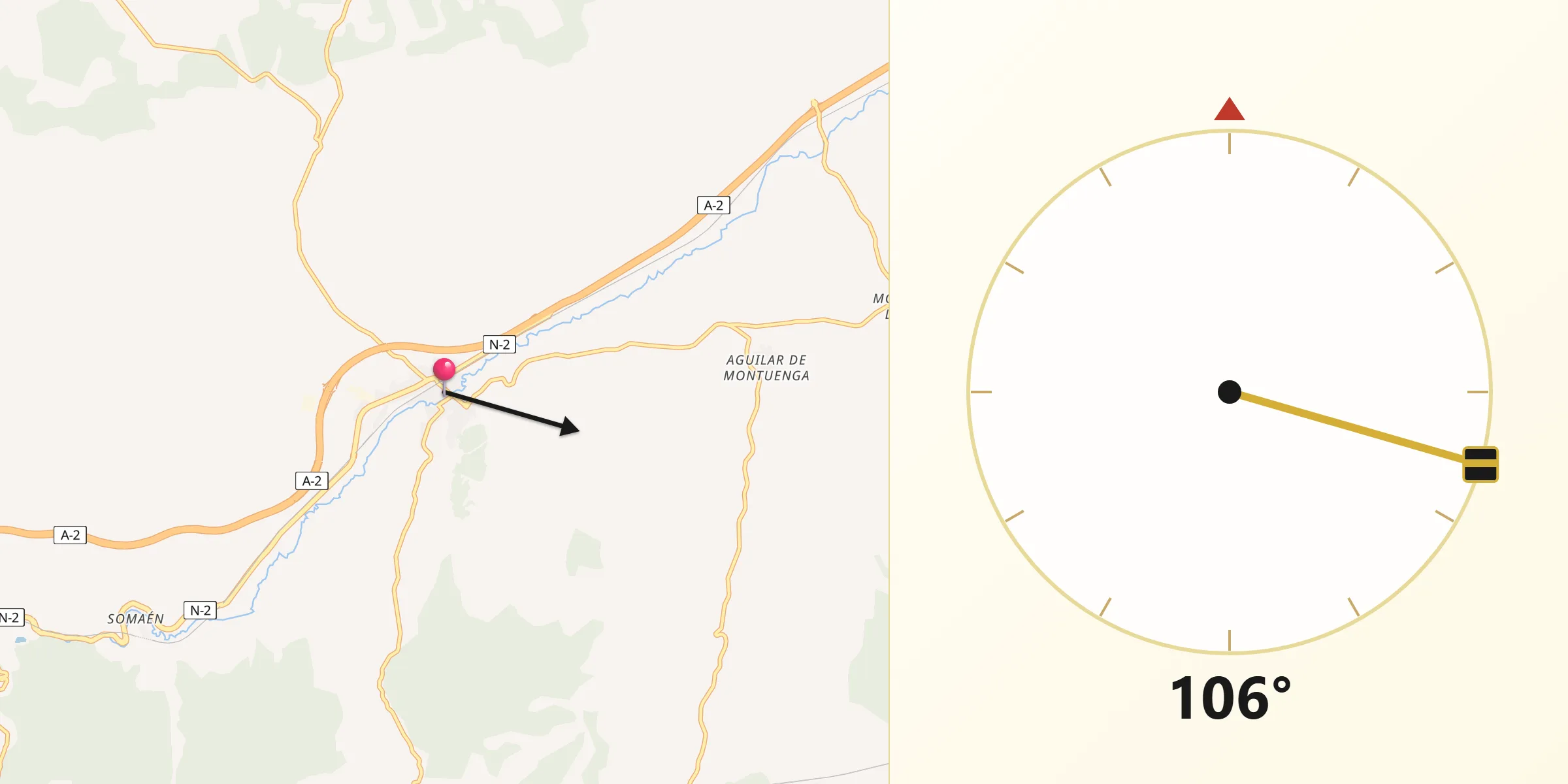 Dirección de la Qibla desde Arcos de Jalón