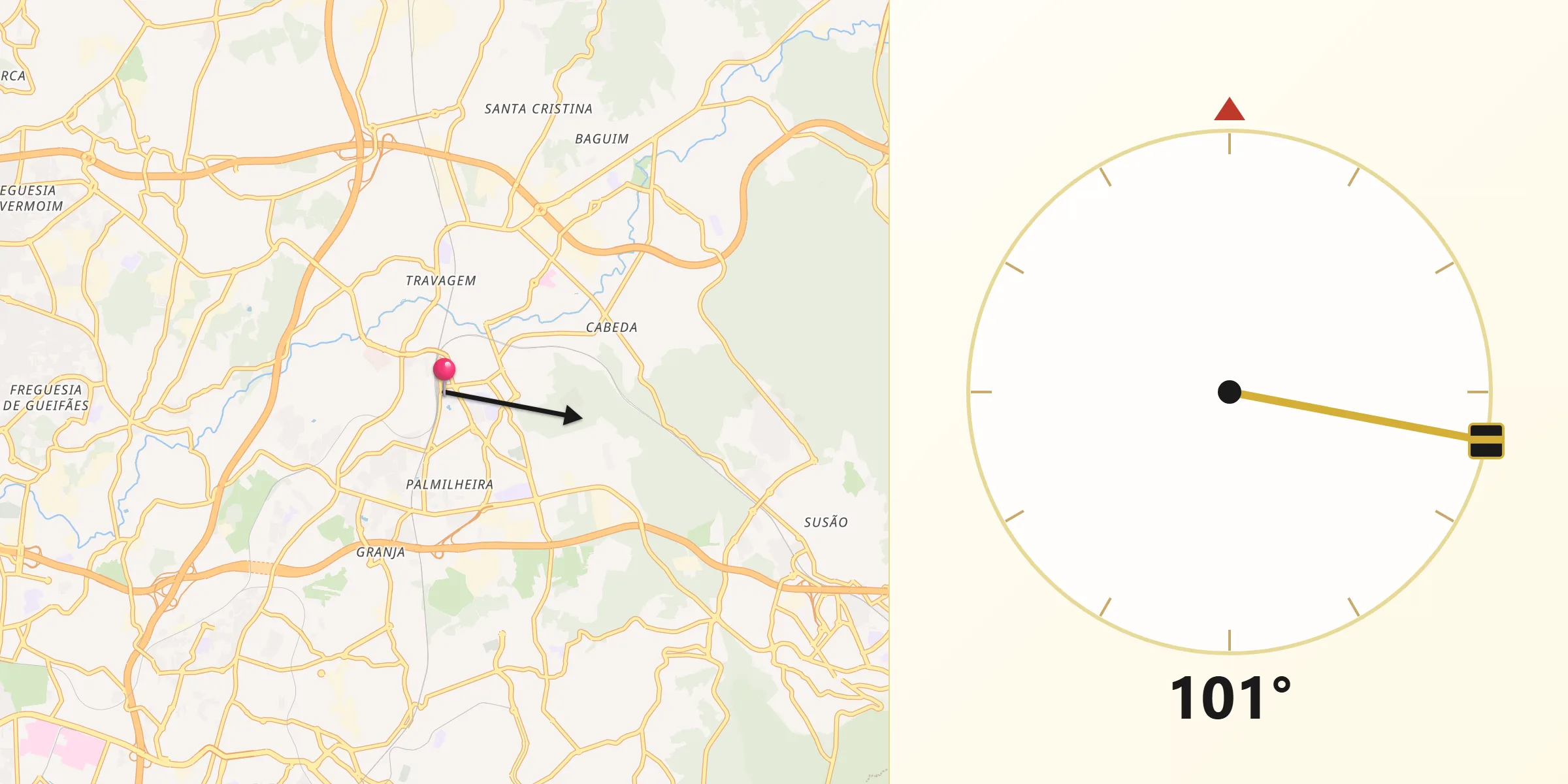 Direção da Qibla a partir de Ermesinde