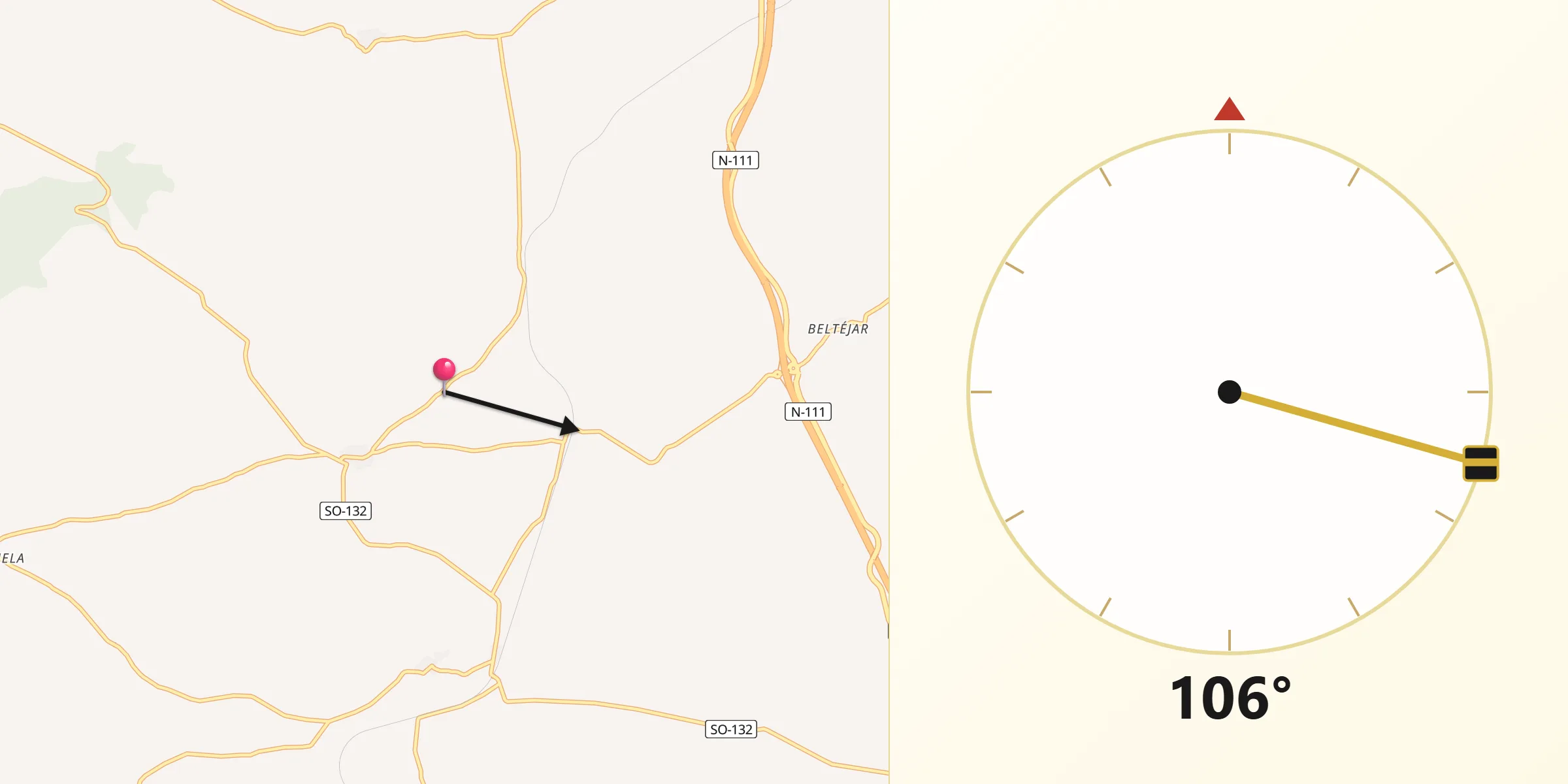 Dirección de la Qibla desde Yelo