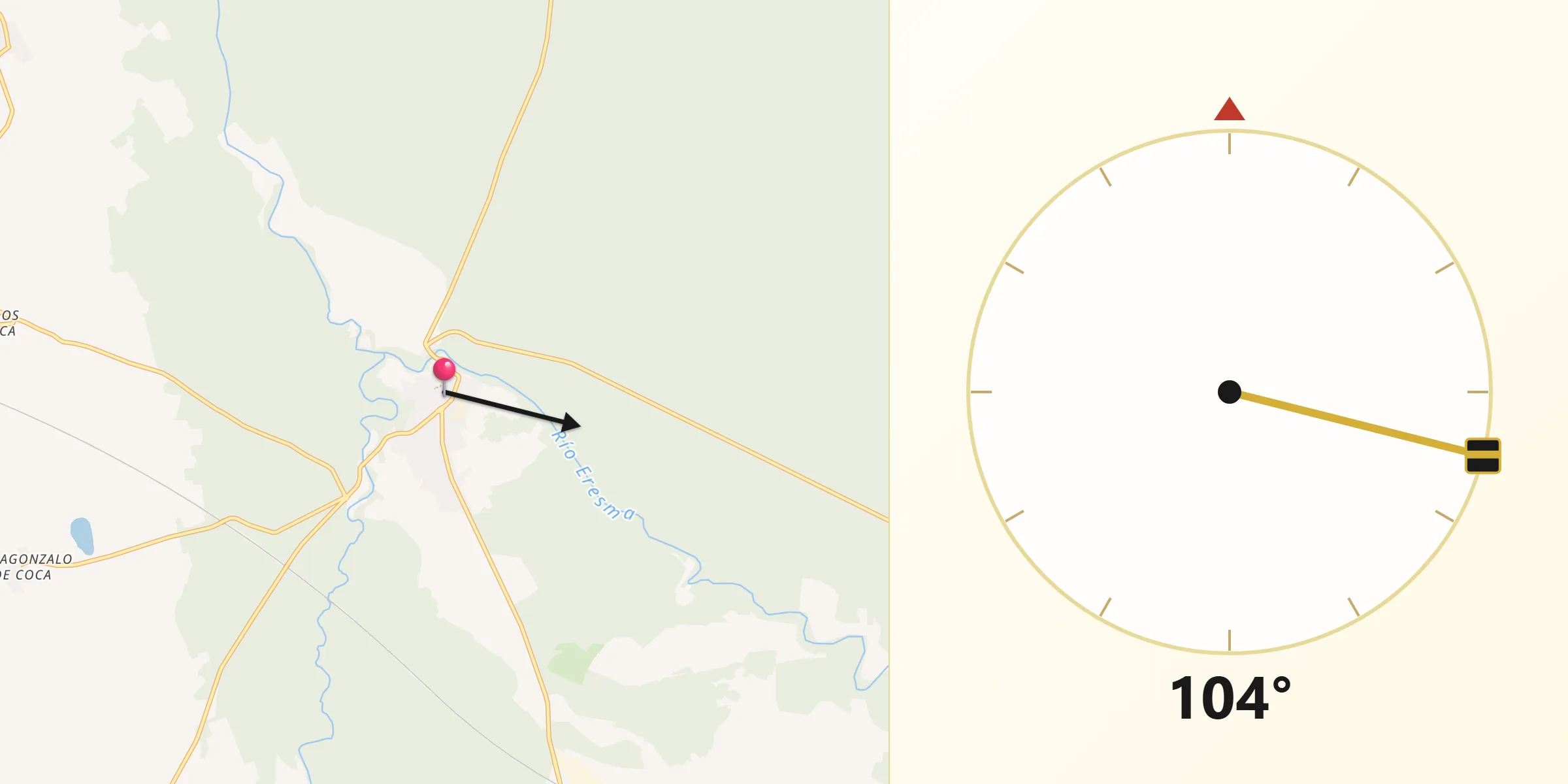 Dirección de la Qibla desde Coca