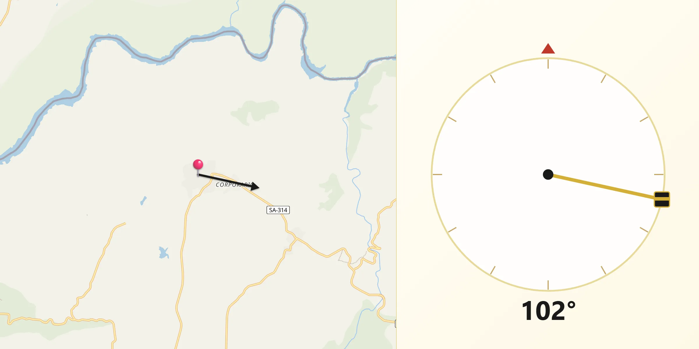 Dirección de la Qibla desde Aldeadávila de la Ribera