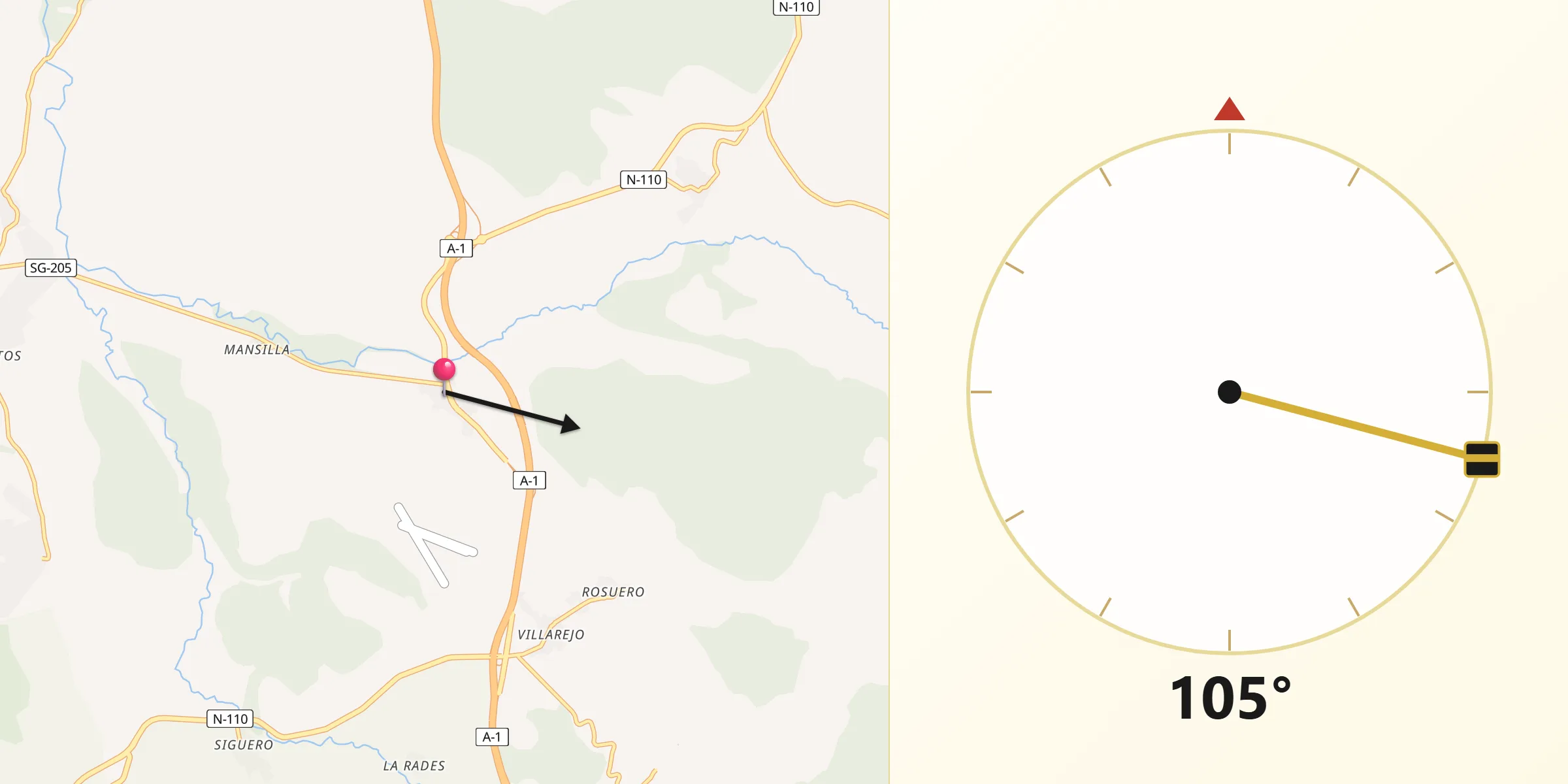Dirección de la Qibla desde Cerezo de Abajo