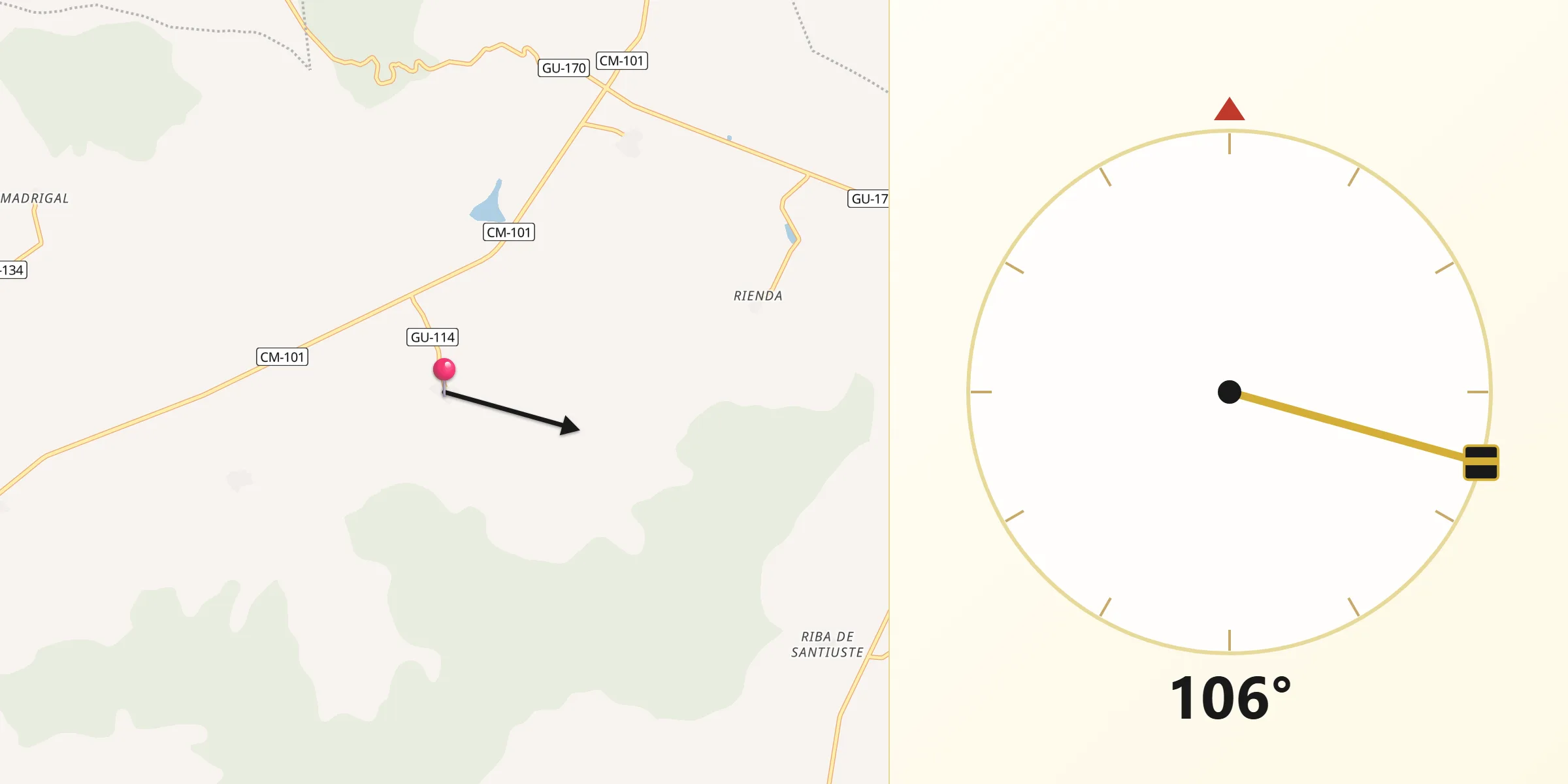 Dirección de la Qibla desde Tordelrábano