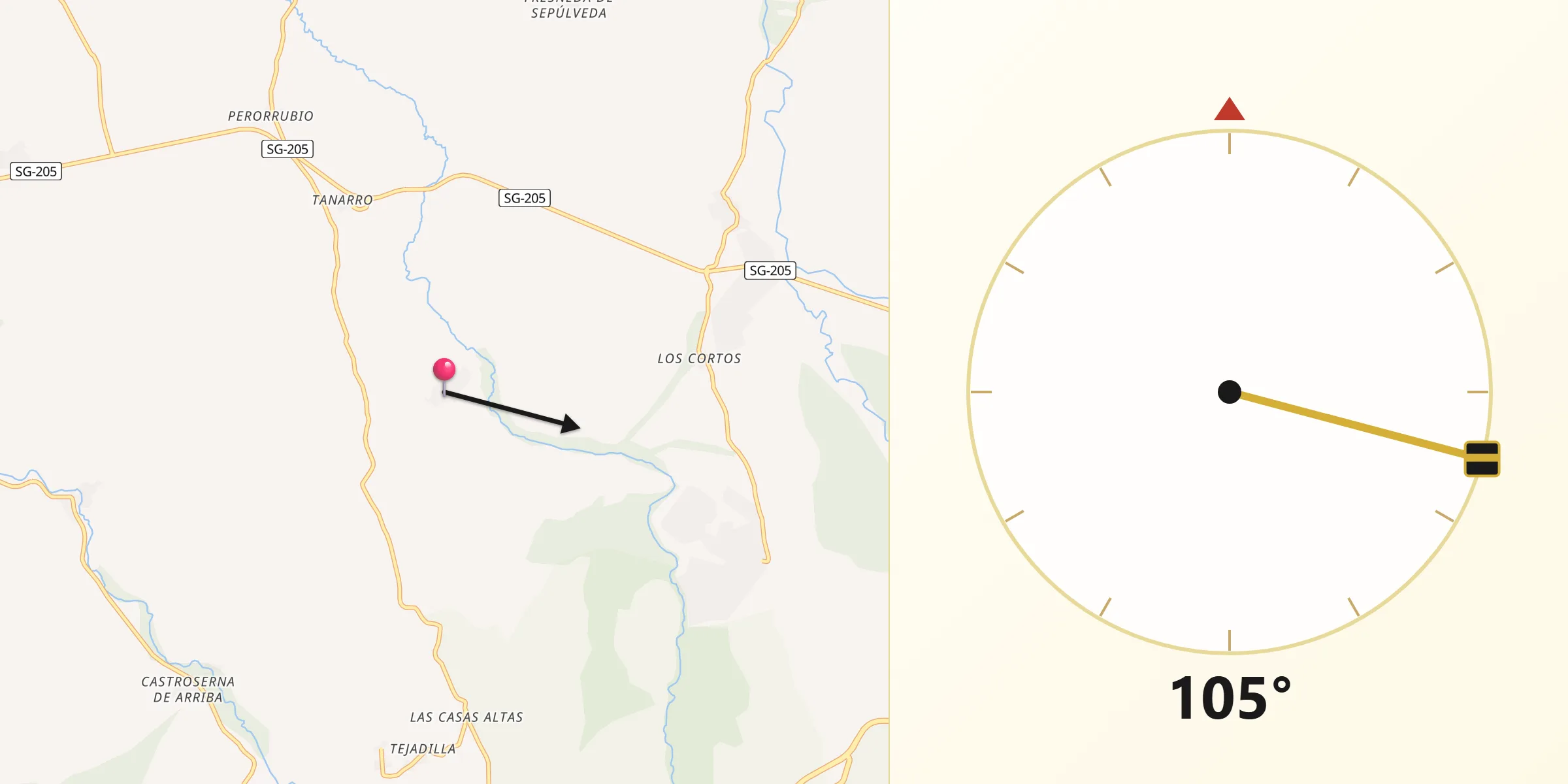 Dirección de la Qibla desde Santa Marta del Cerro