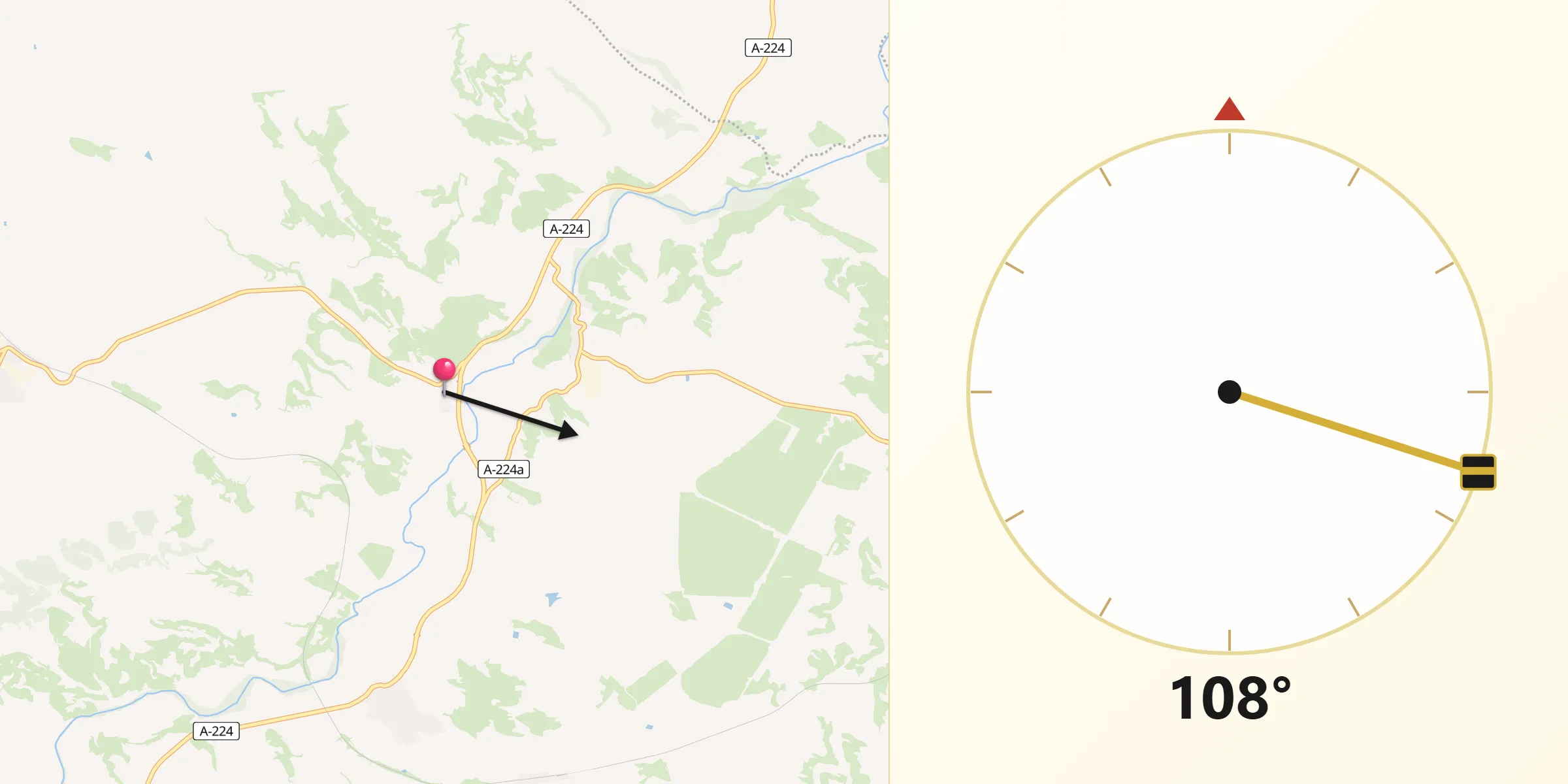 Dirección de la Qibla desde Jatiel
