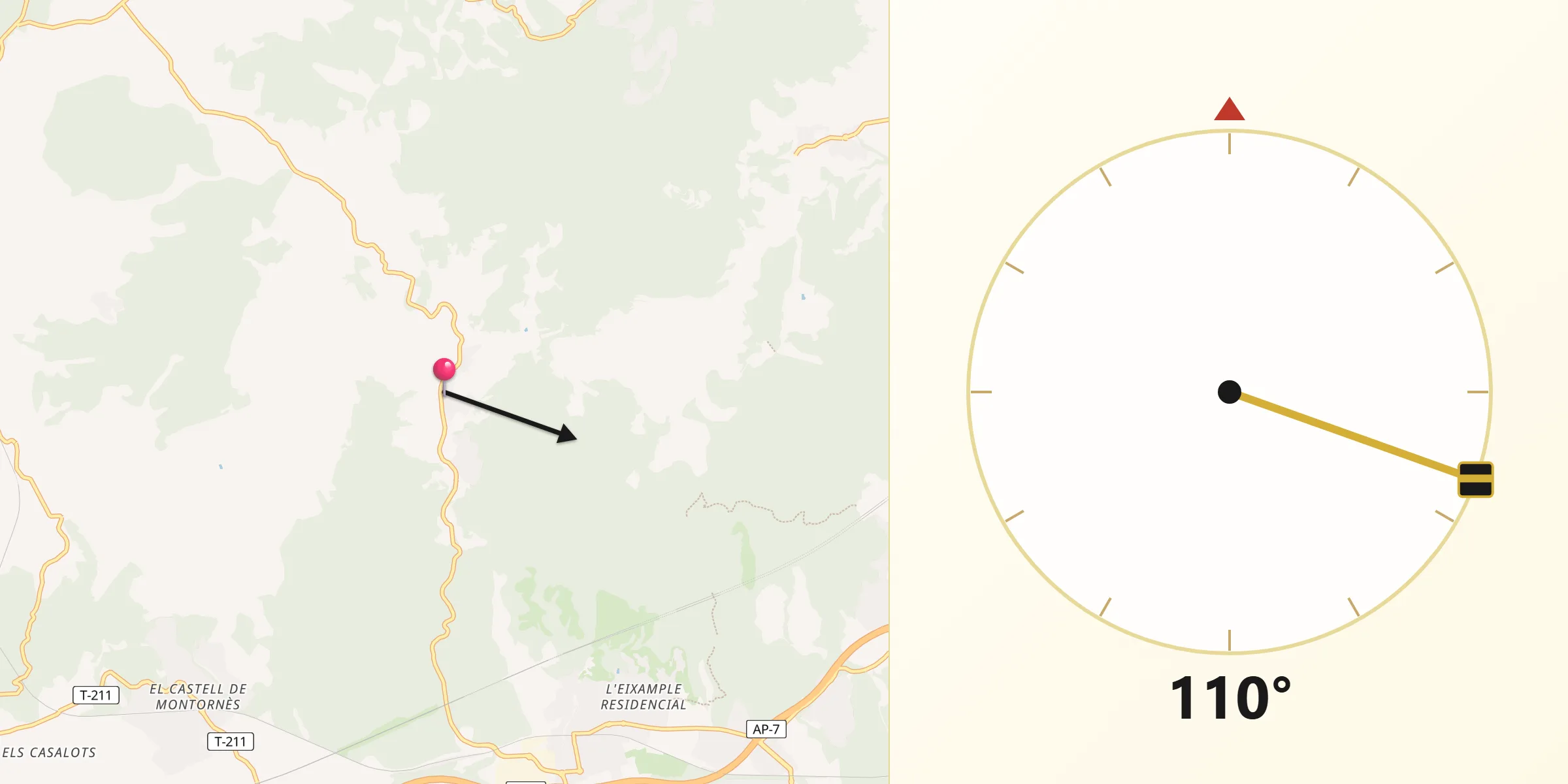 Dirección de la Qibla desde Bonastre
