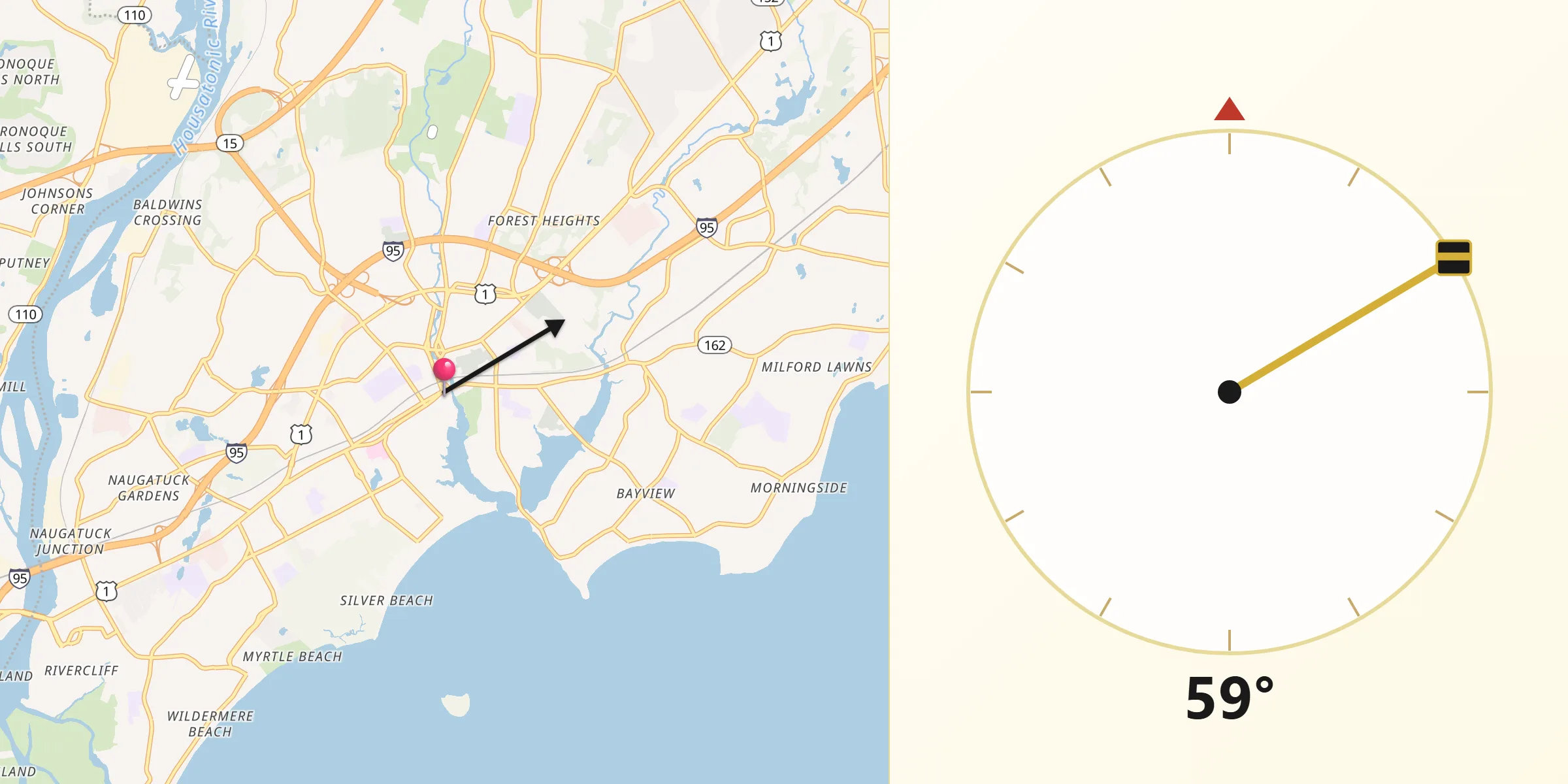 Qibla Direction from Milford