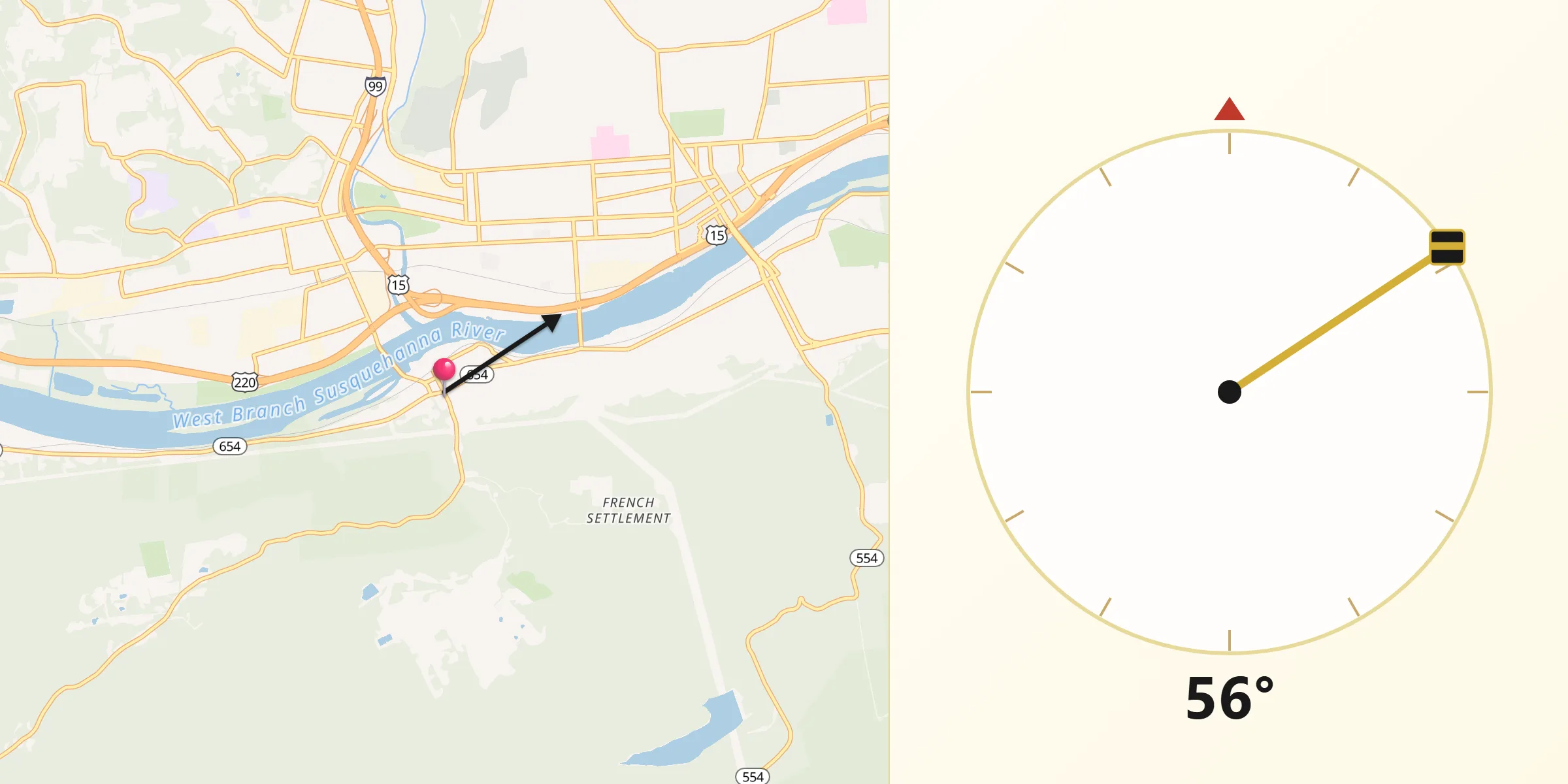 Qibla Direction from Duboistown