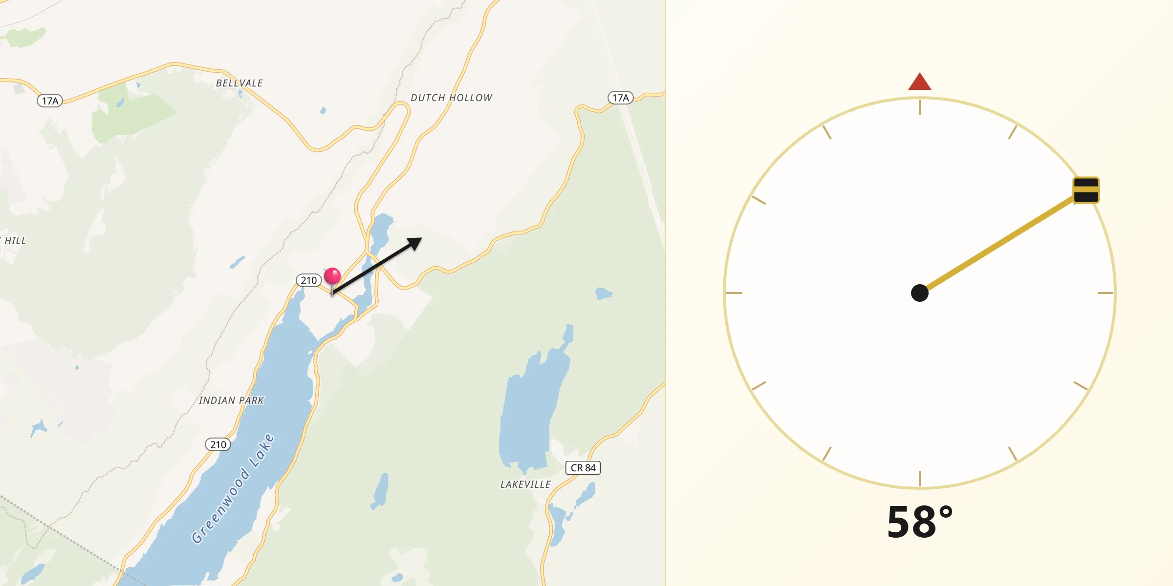 Qibla Direction from Greenwood Lake