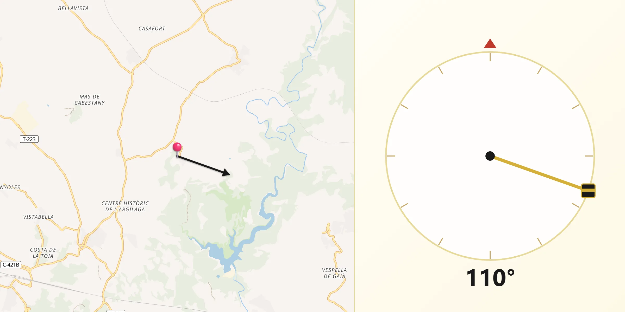 Dirección de la Qibla desde Renau