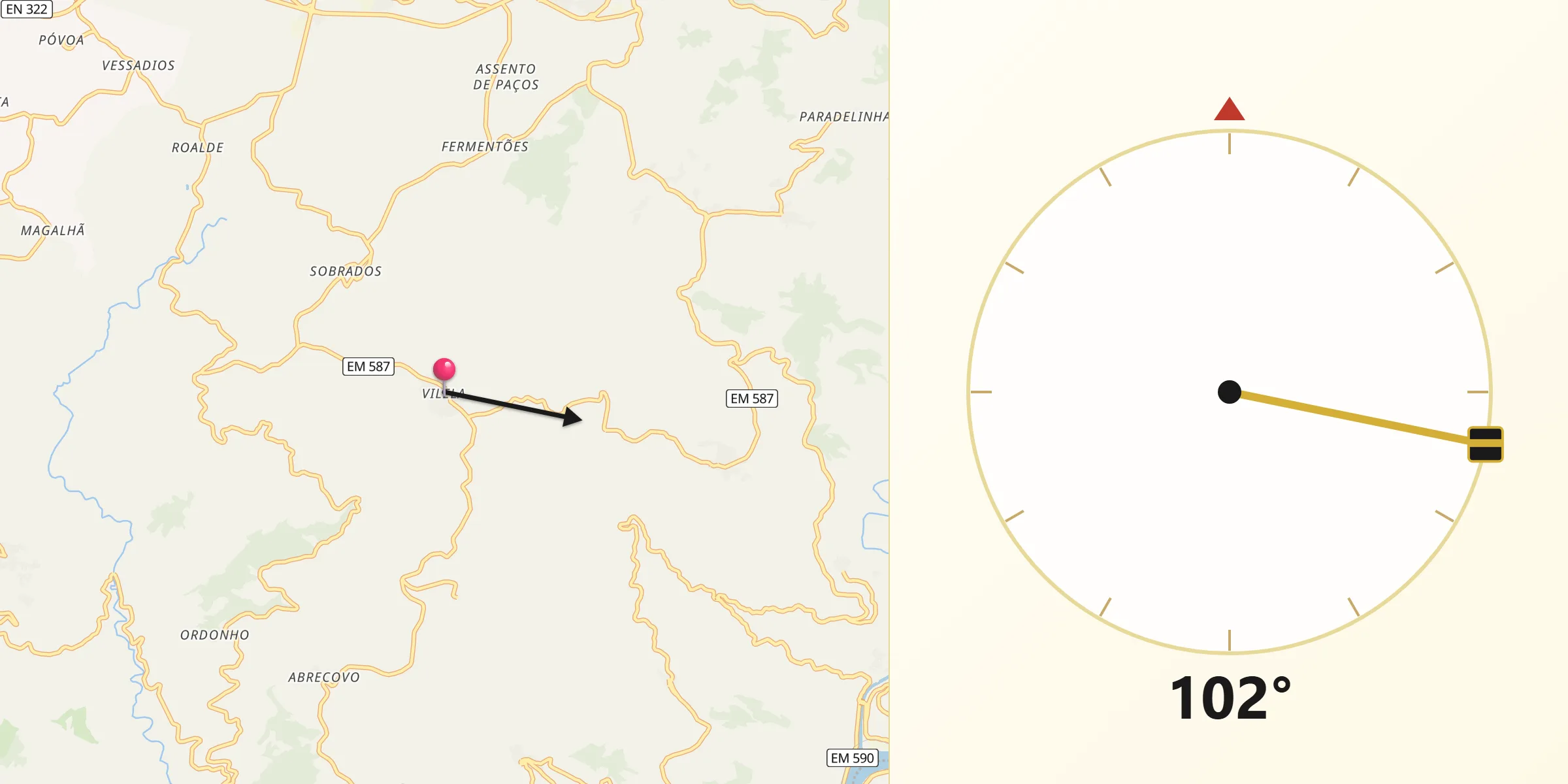 Direção da Qibla a partir de Vilela