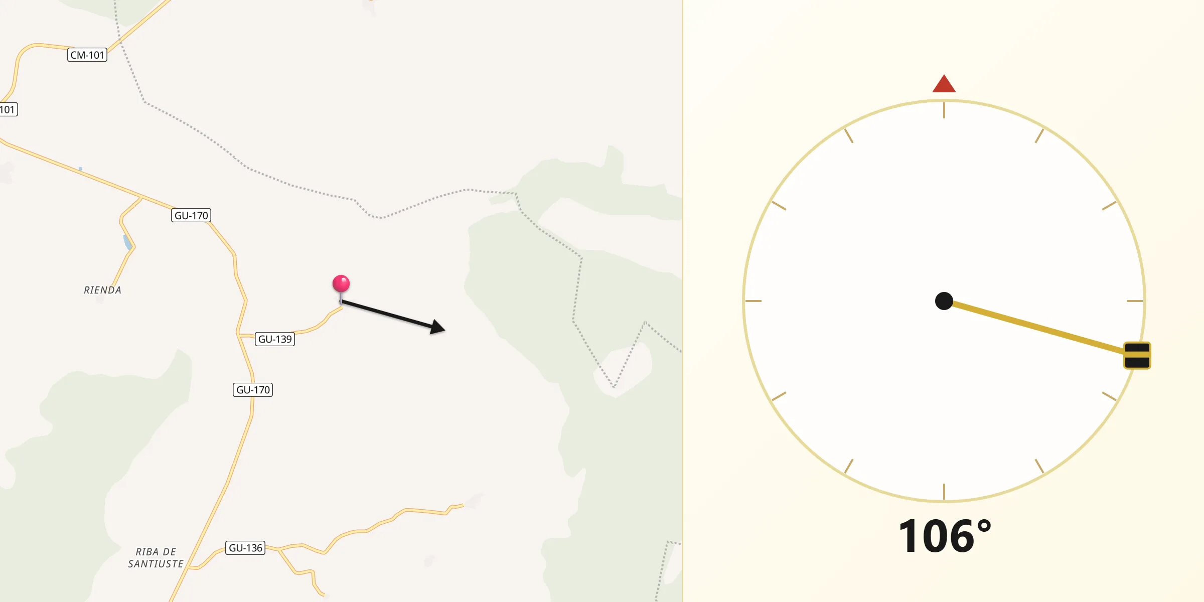 Dirección de la Qibla desde Valdelcubo
