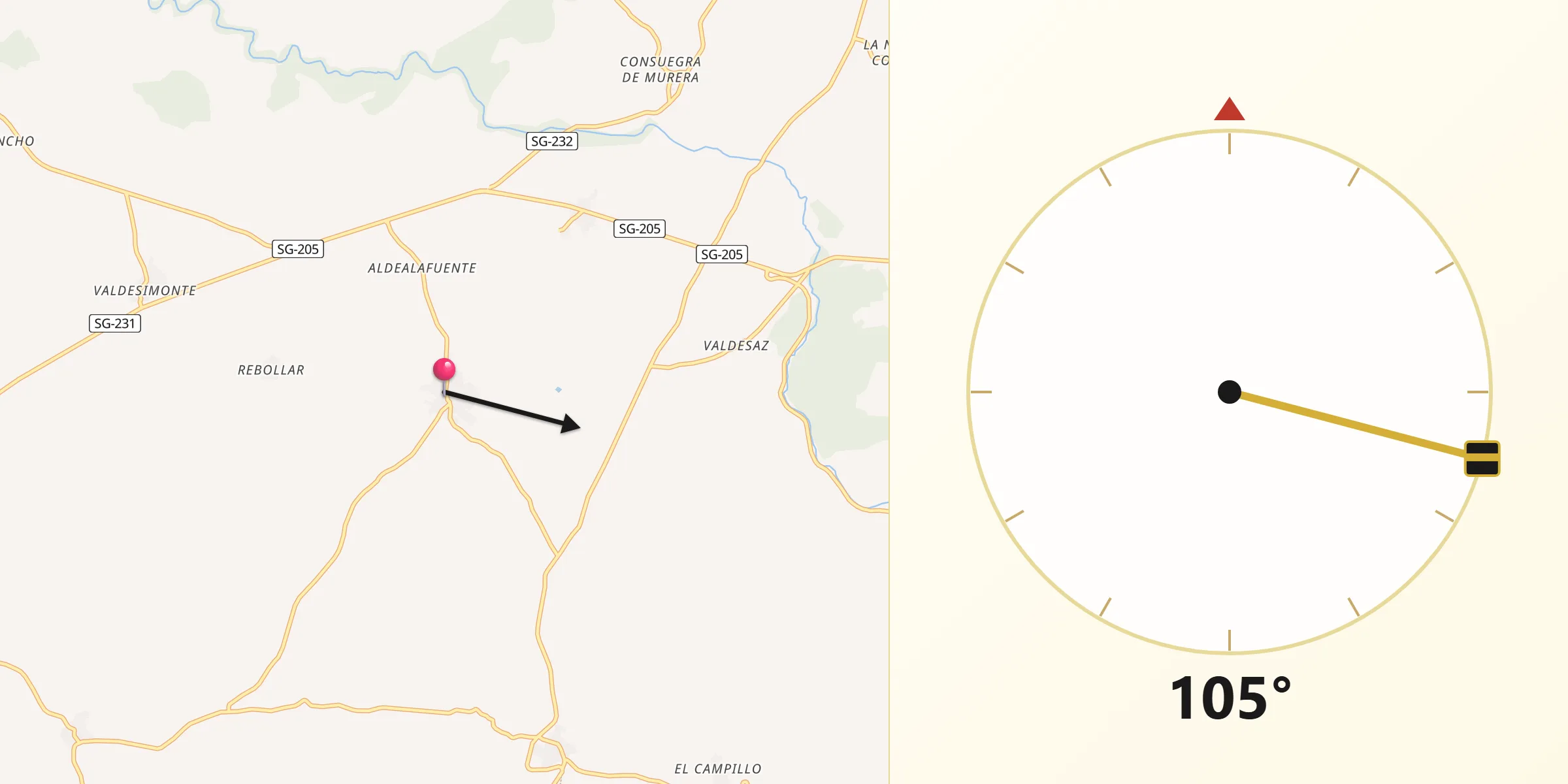 Dirección de la Qibla desde San Pedro de Gaíllos