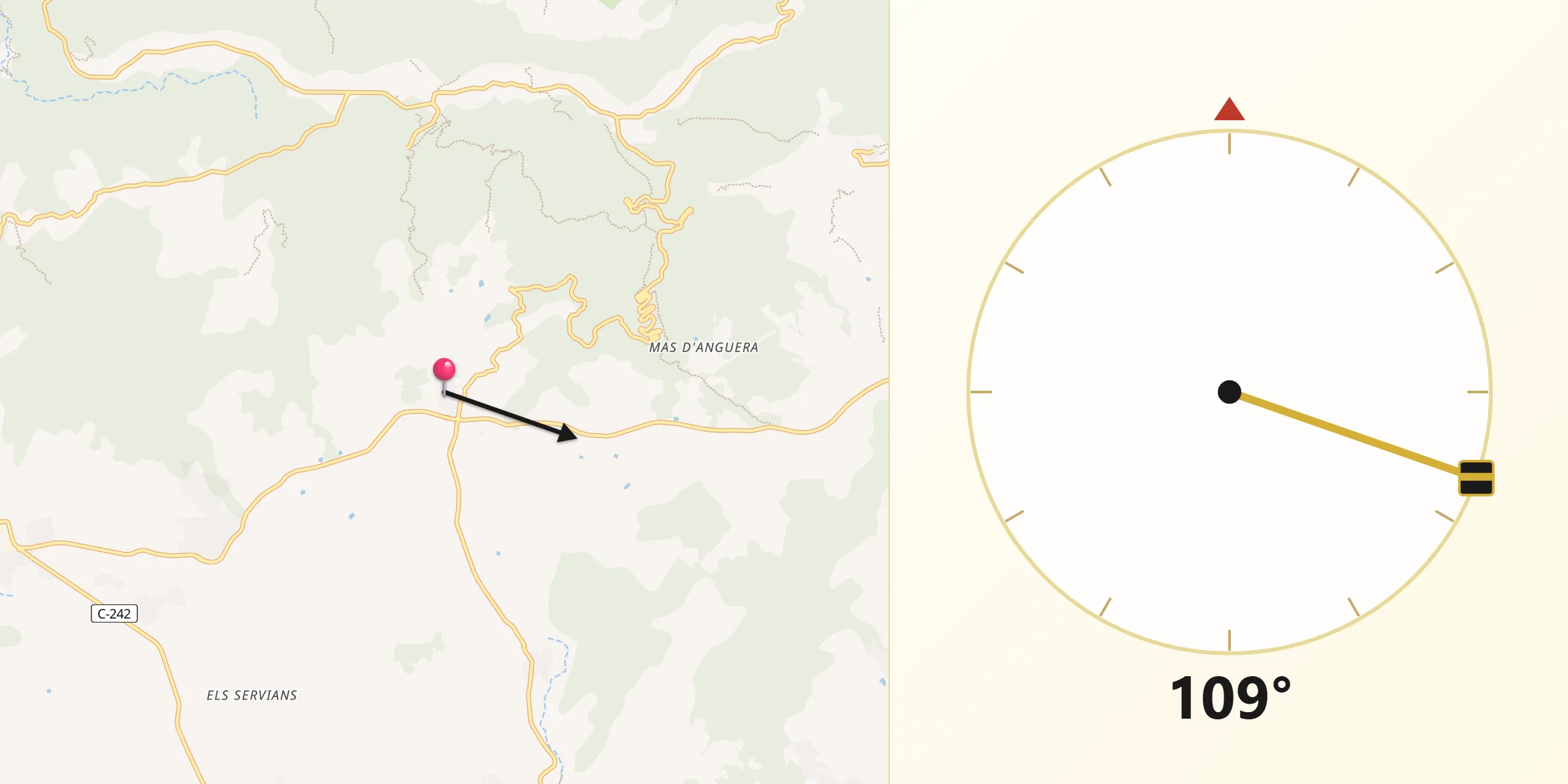 Dirección de la Qibla desde Vilaplana