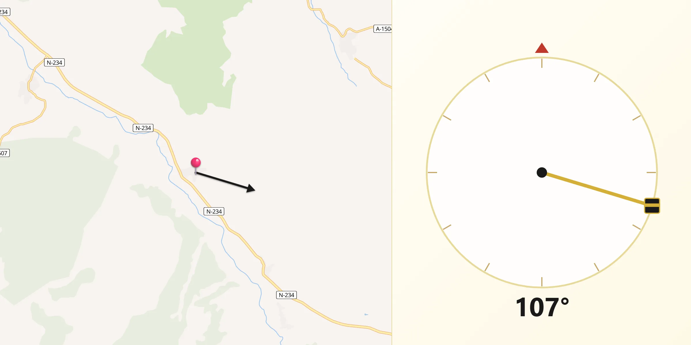 Dirección de la Qibla desde Fuentes de Jiloca
