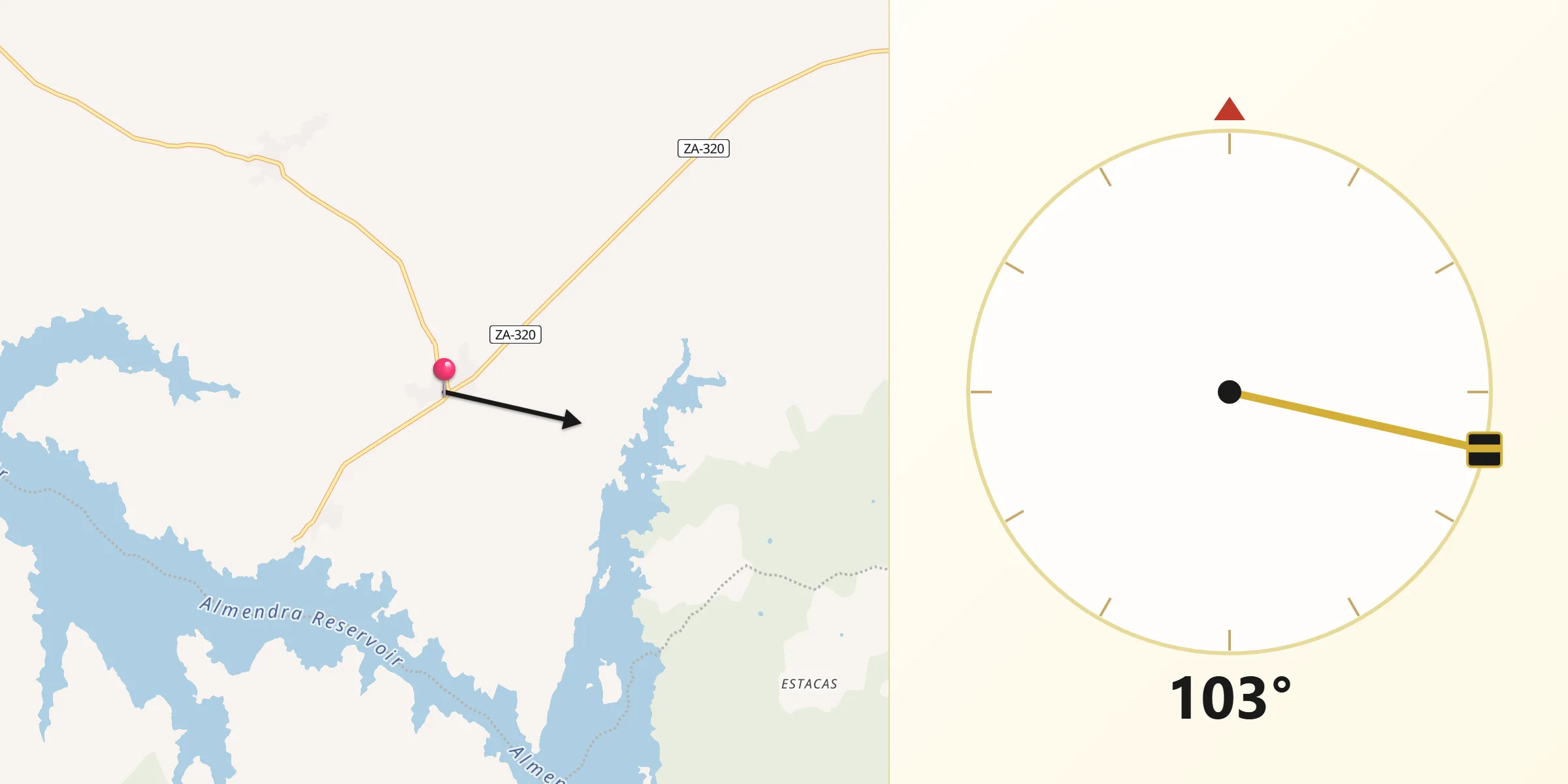 Dirección de la Qibla desde Carbellino