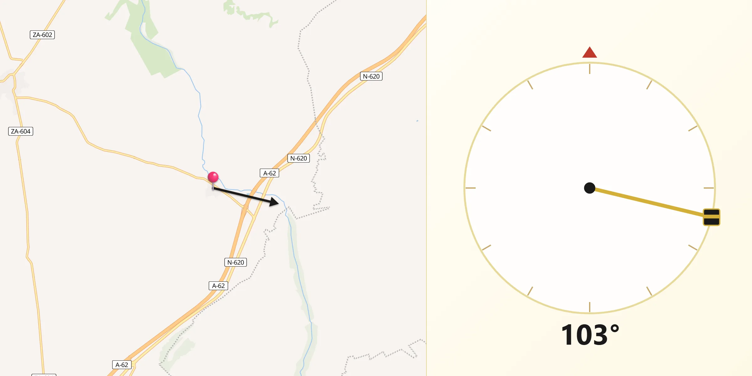 Dirección de la Qibla desde Castrillo de la Guareña