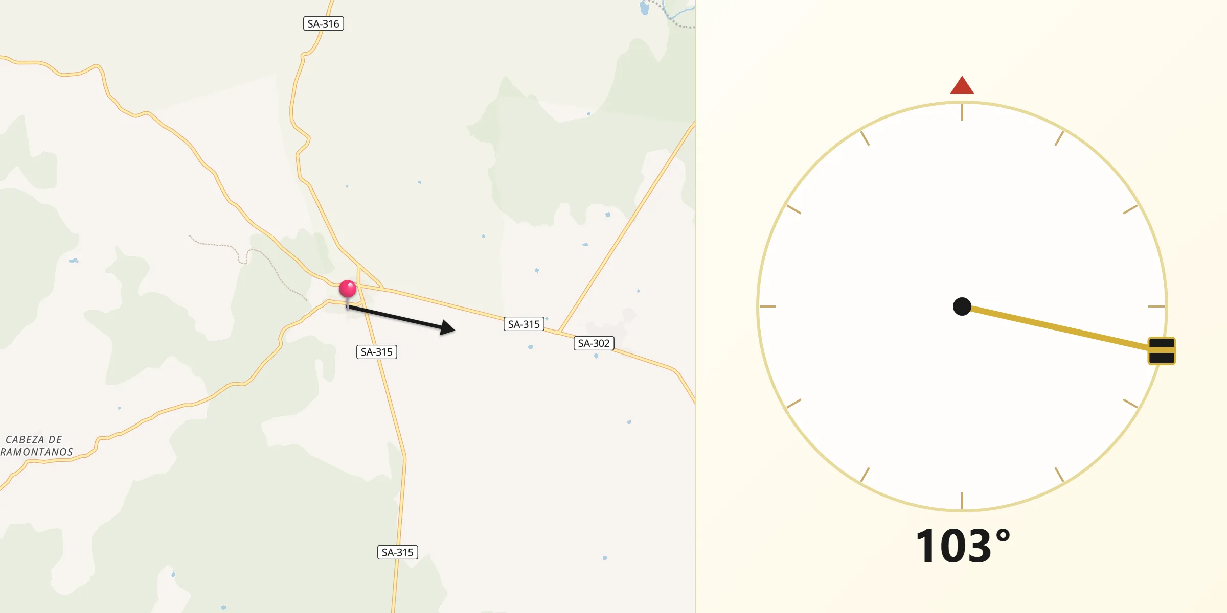 Dirección de la Qibla desde Trabanca