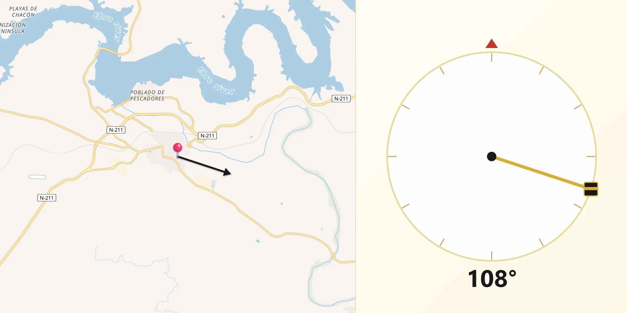 Dirección de la Qibla desde Caspe