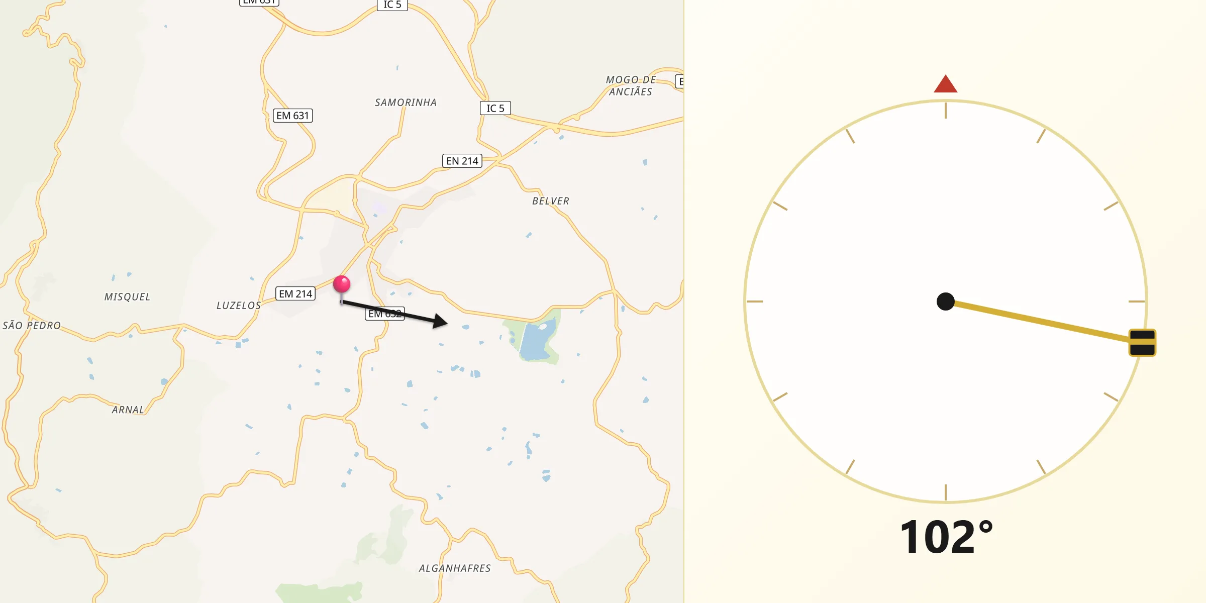 Direção da Qibla a partir de Carrazeda de Ansiães