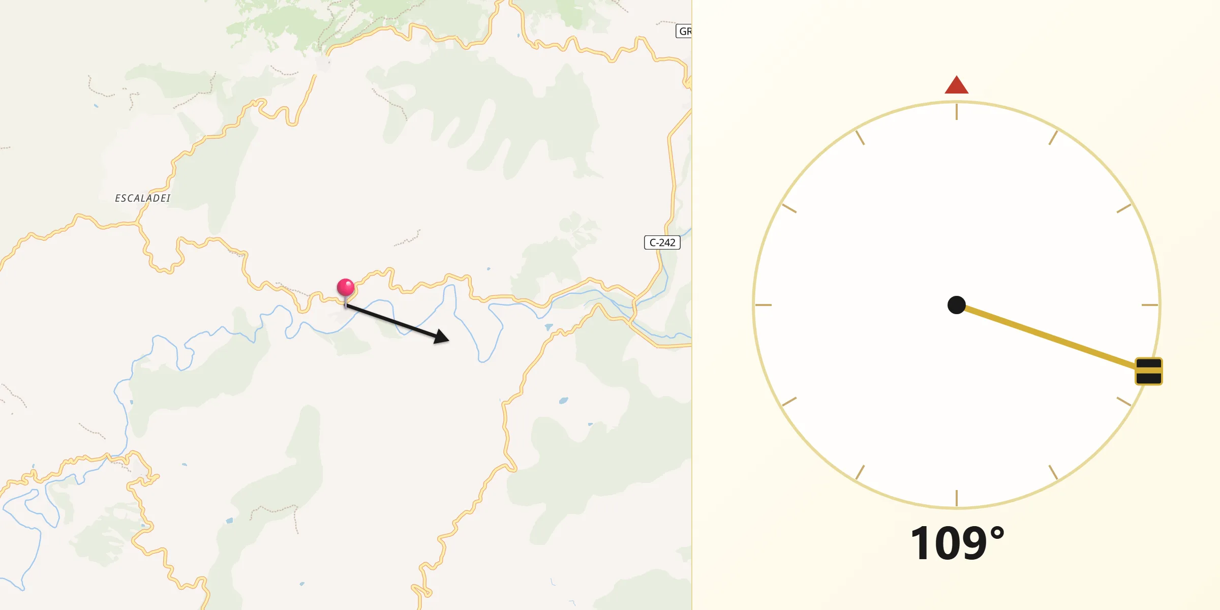 Dirección de la Qibla desde Poboleda