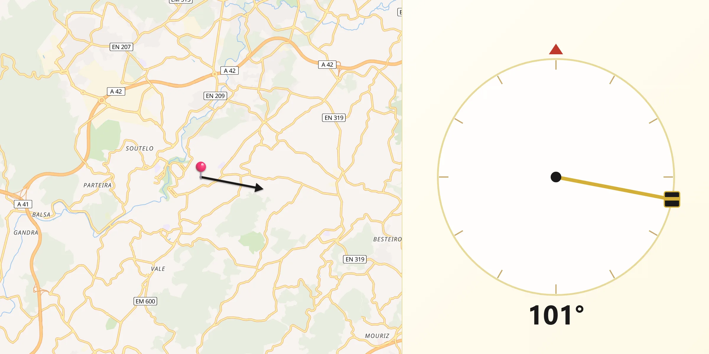 Direção da Qibla a partir de Lordelo