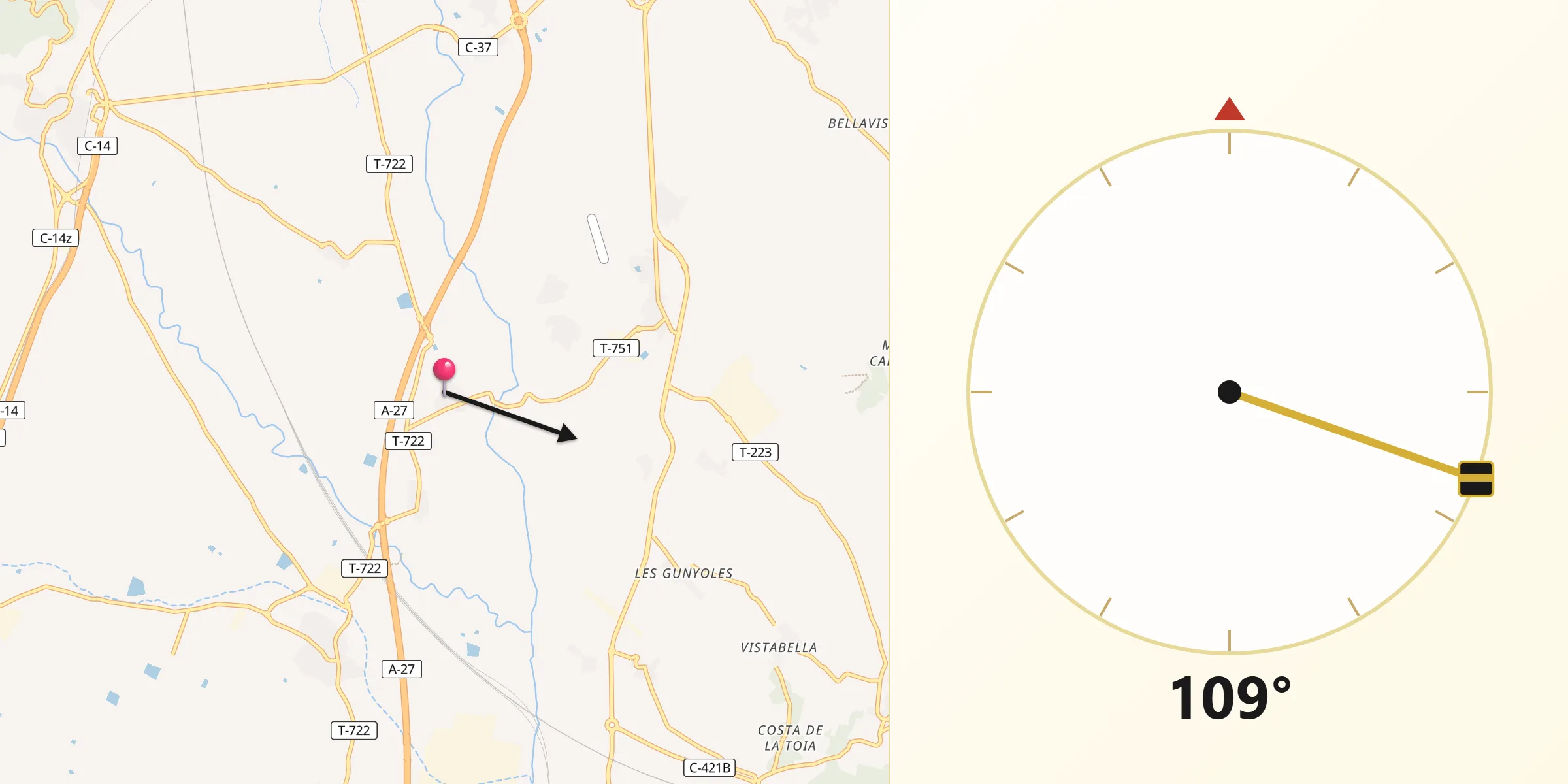 Dirección de la Qibla desde Masó