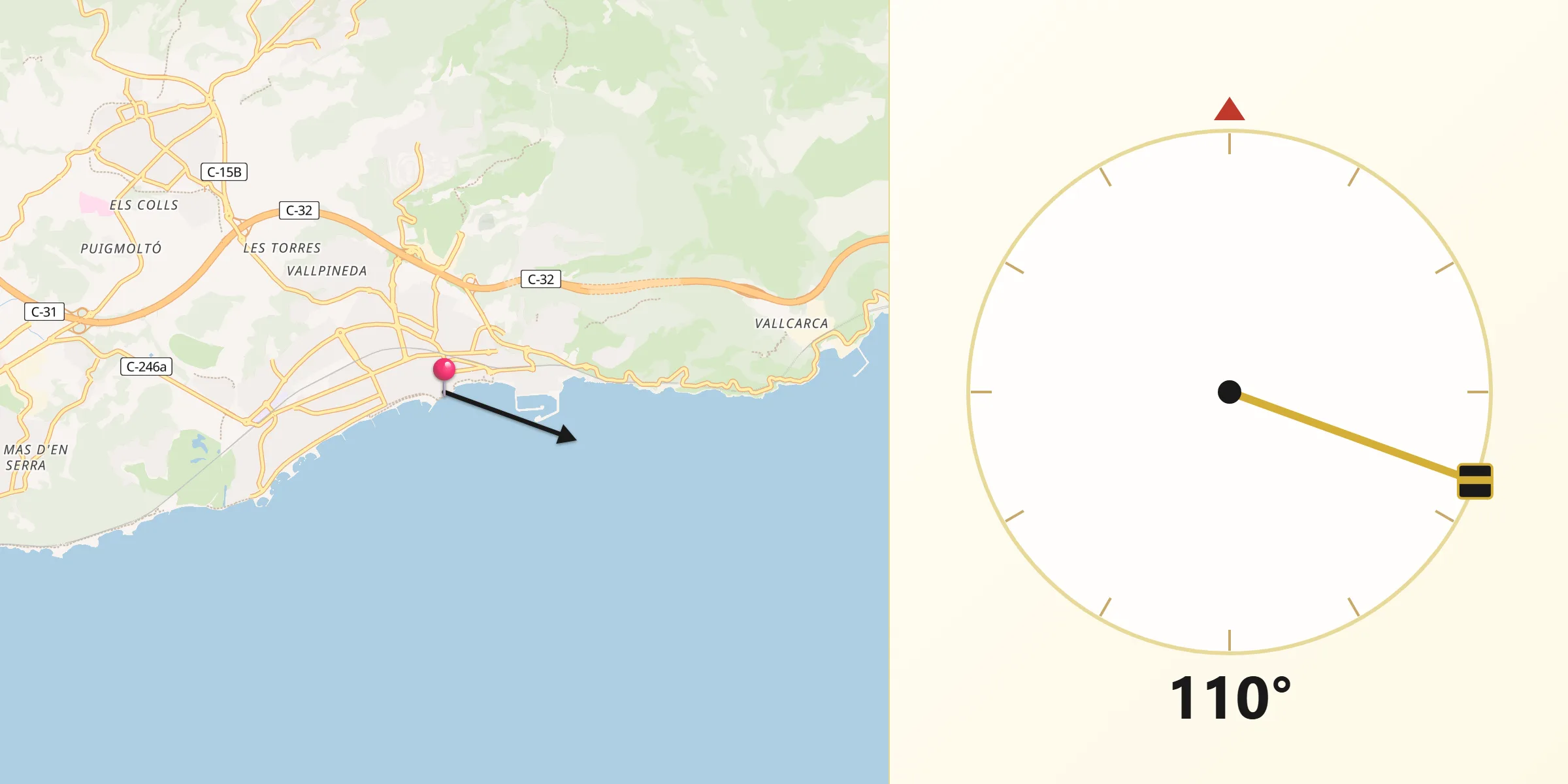 Dirección de la Qibla desde Sitges