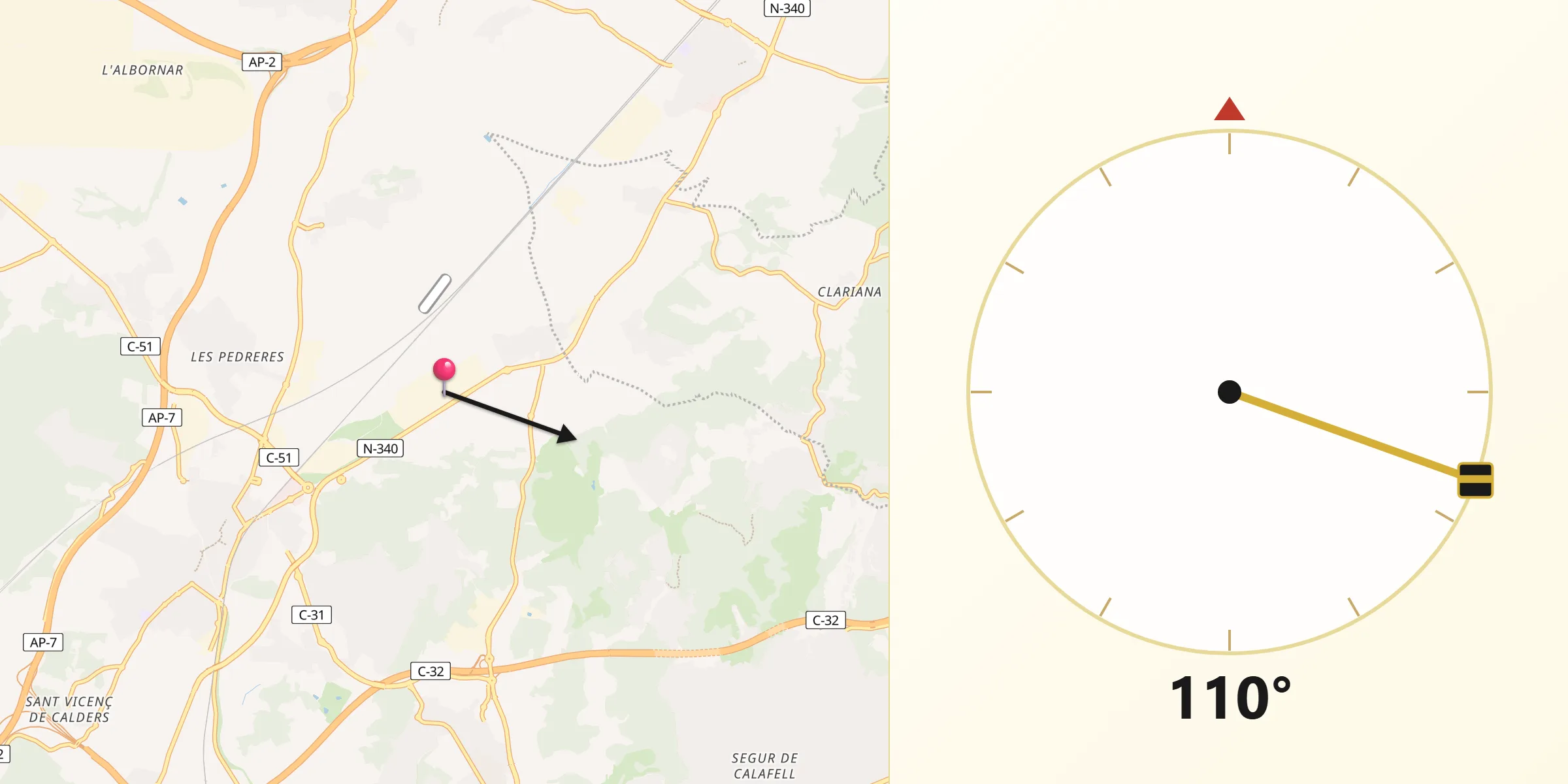 Dirección de la Qibla desde Bellvei