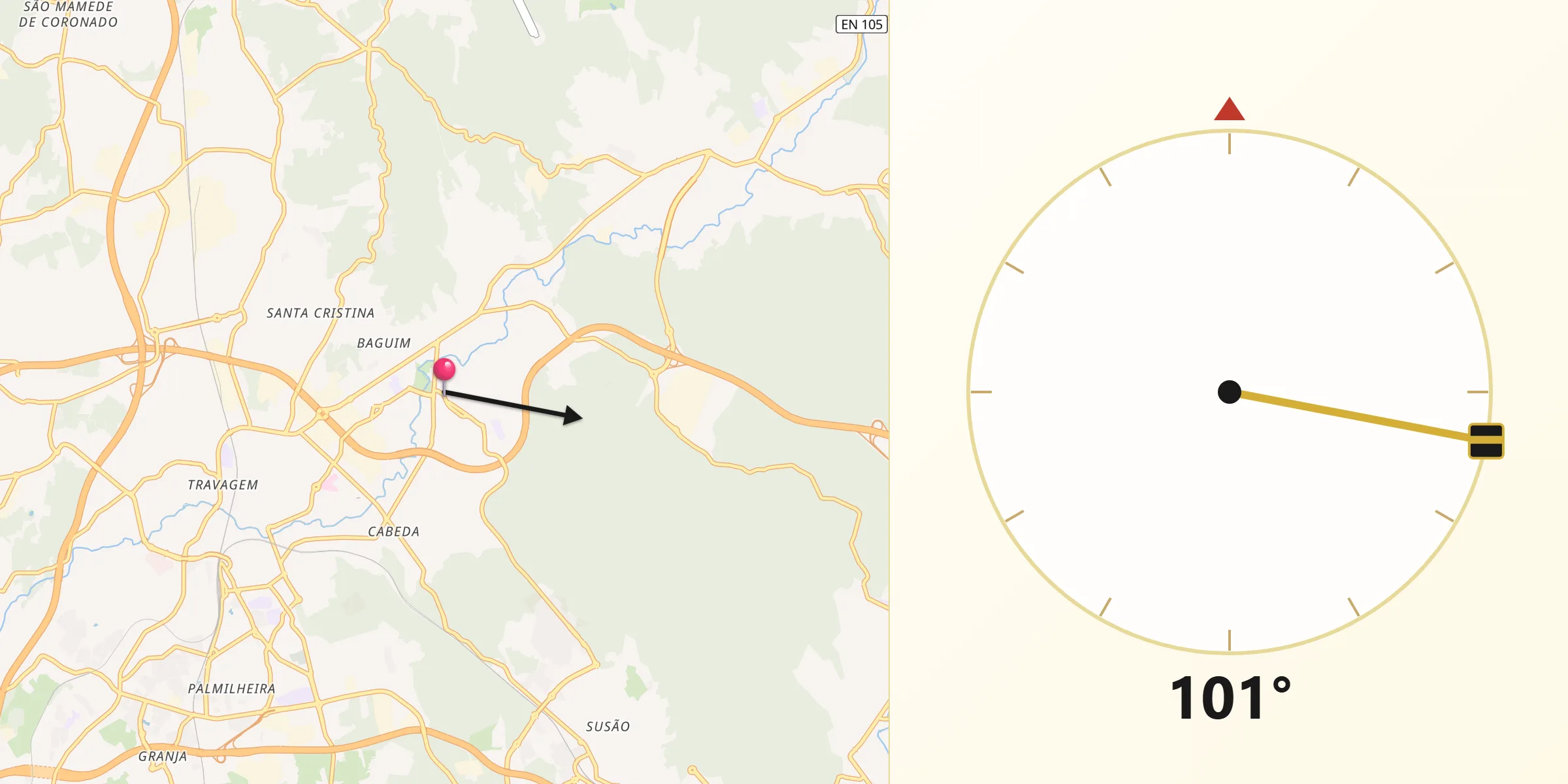 Direção da Qibla a partir de Alfena