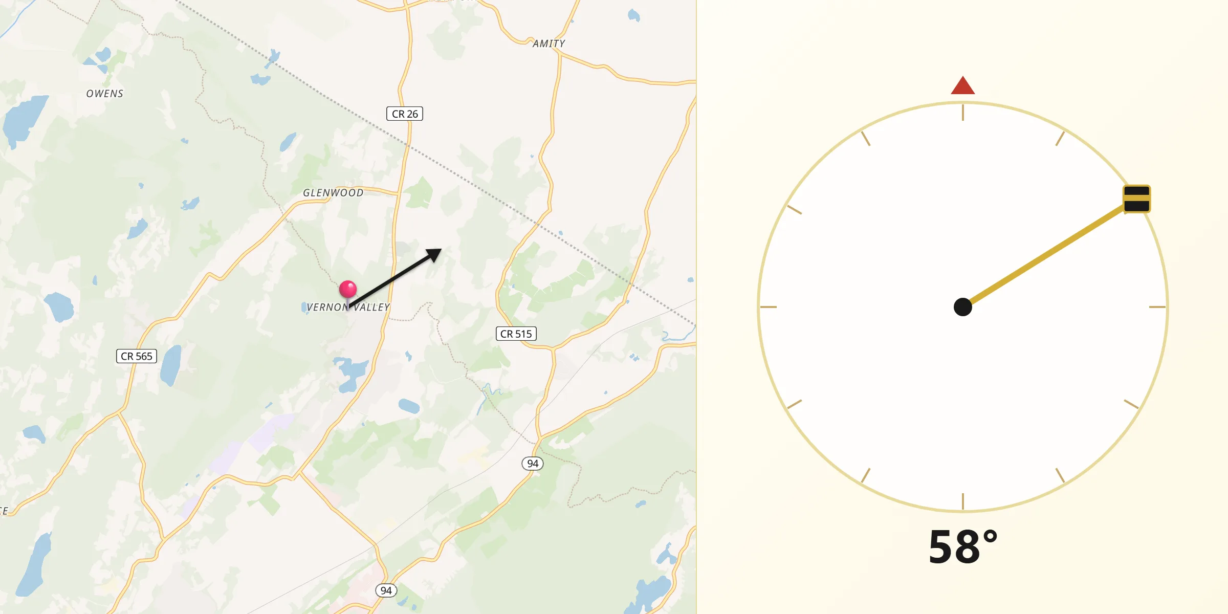 Qibla Direction from Vernon Valley