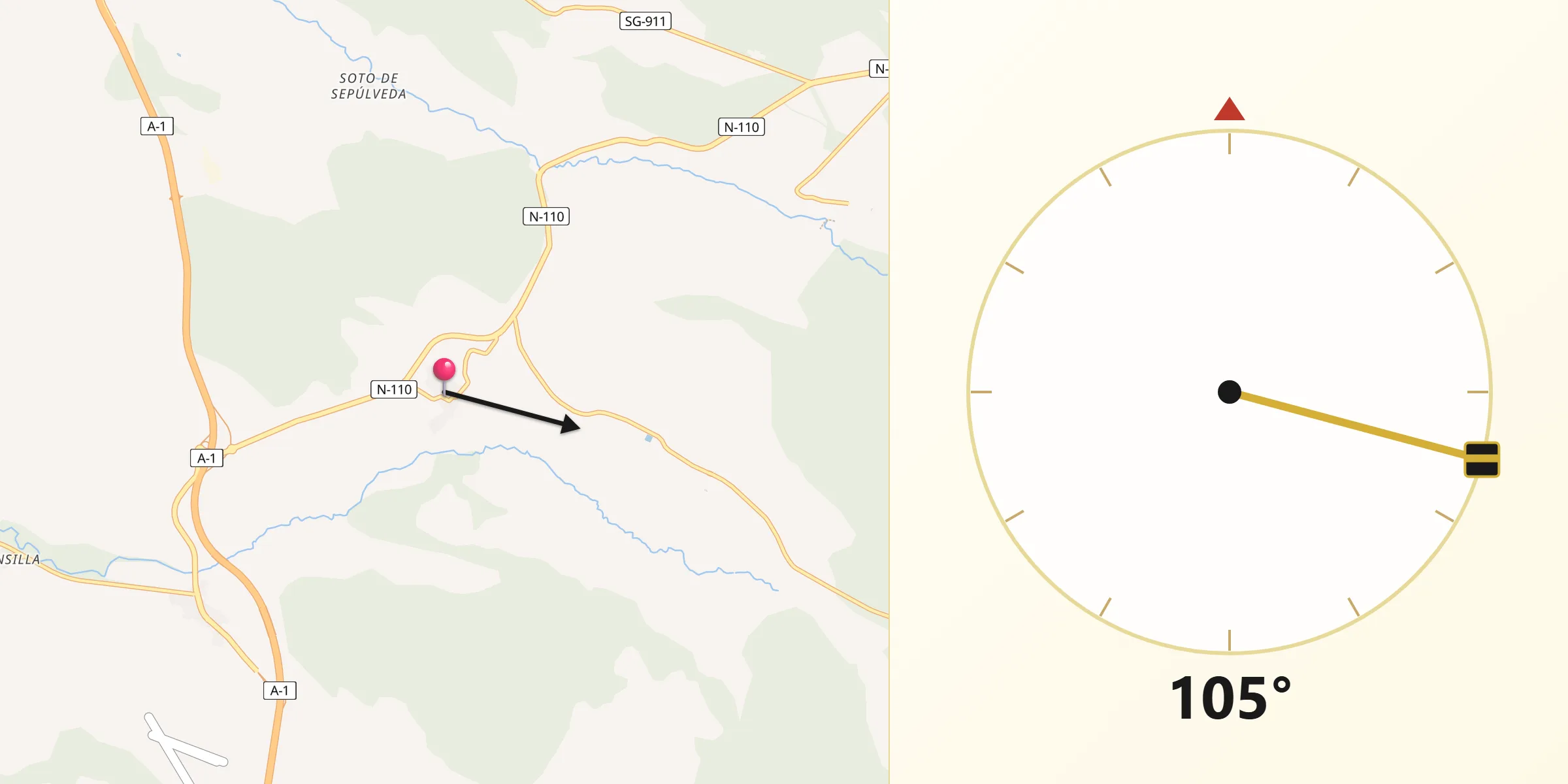 Dirección de la Qibla desde Cerezo de Arriba
