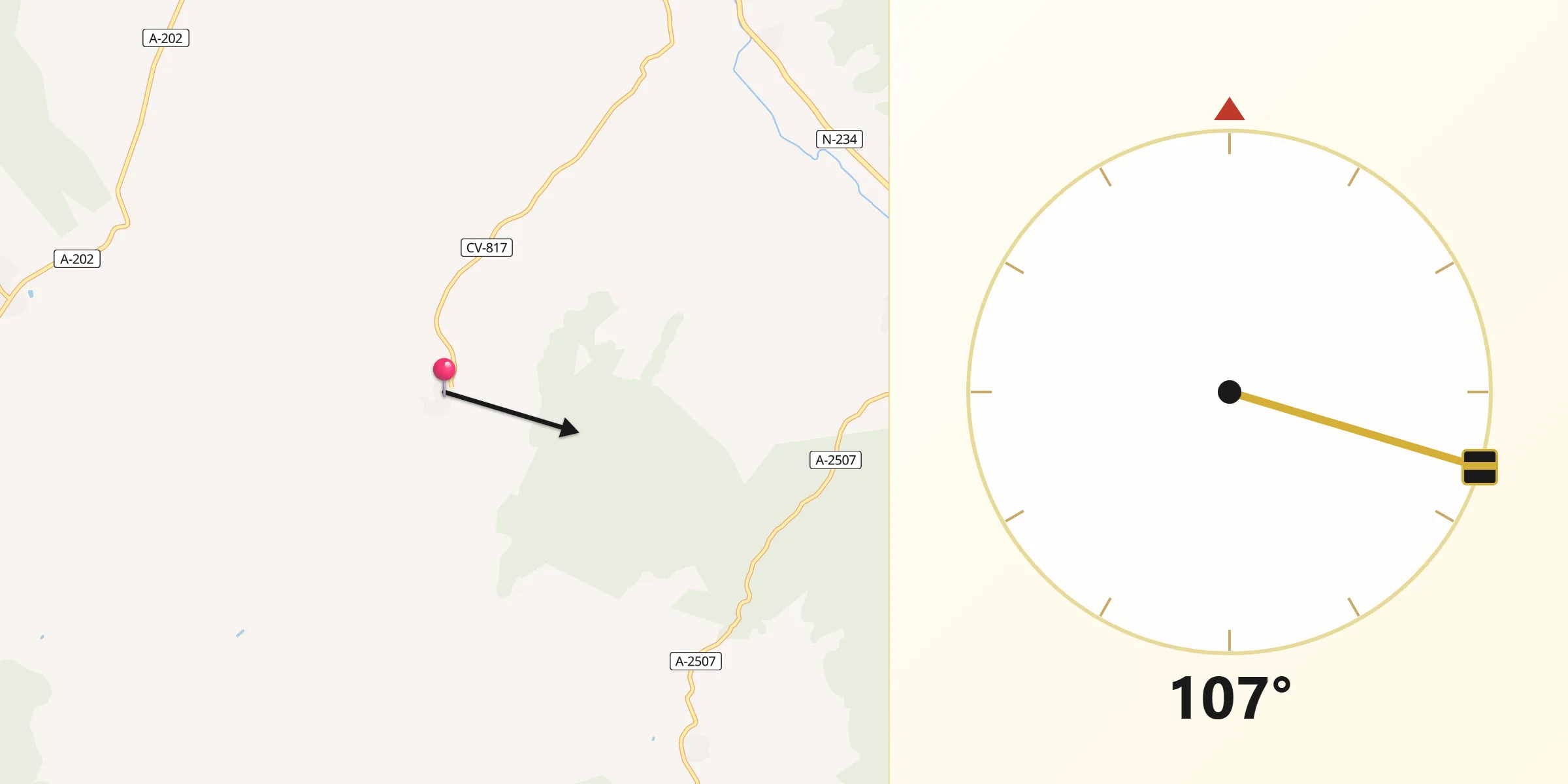 Dirección de la Qibla desde Olvés