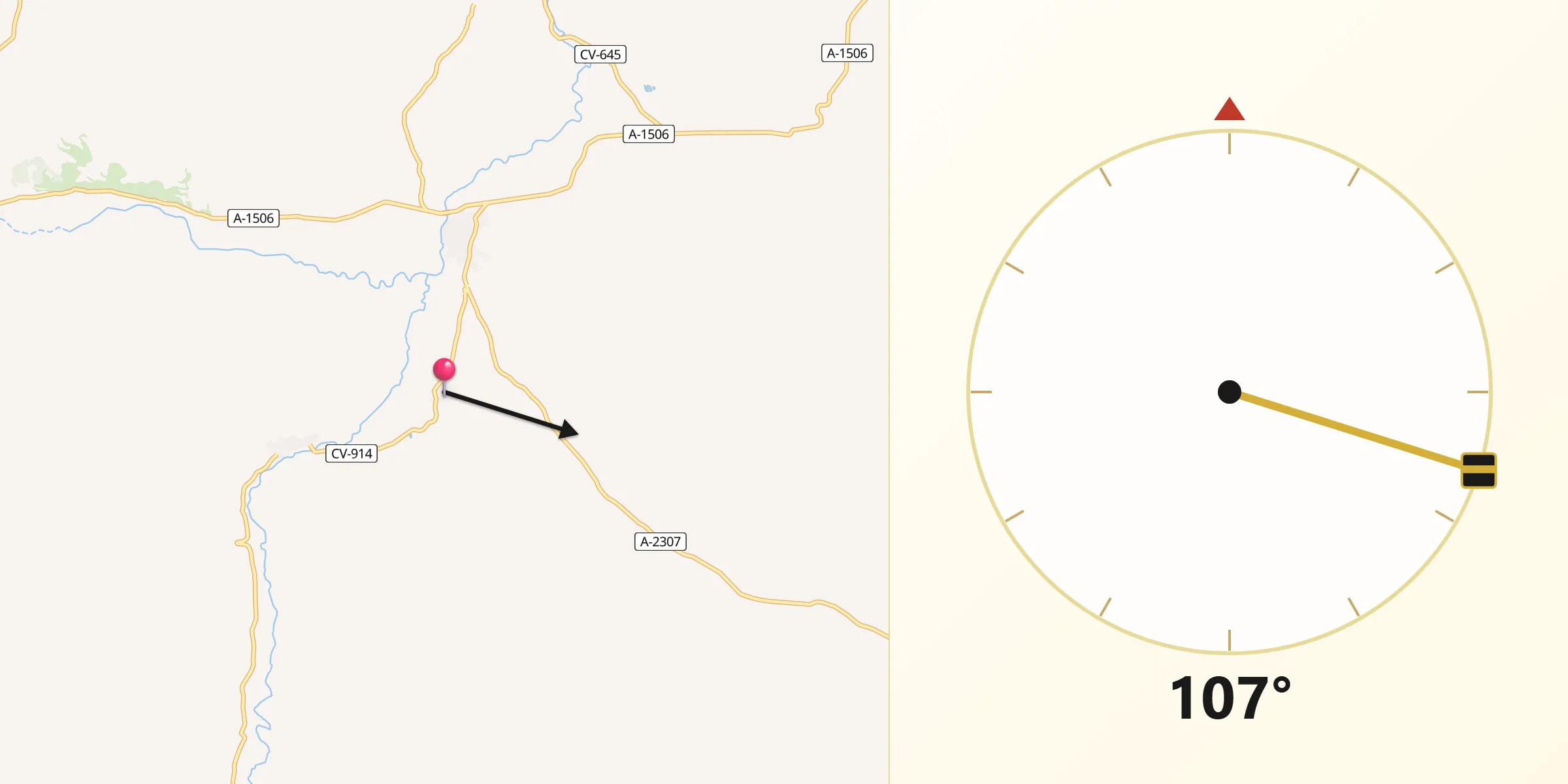 Dirección de la Qibla desde Lagata