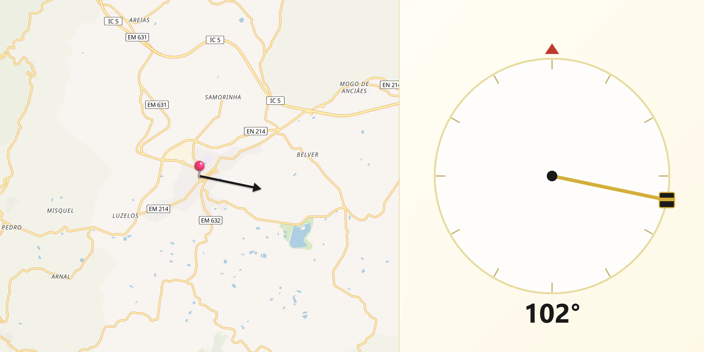 Direção da Qibla a partir de Carrazeda de Anciães