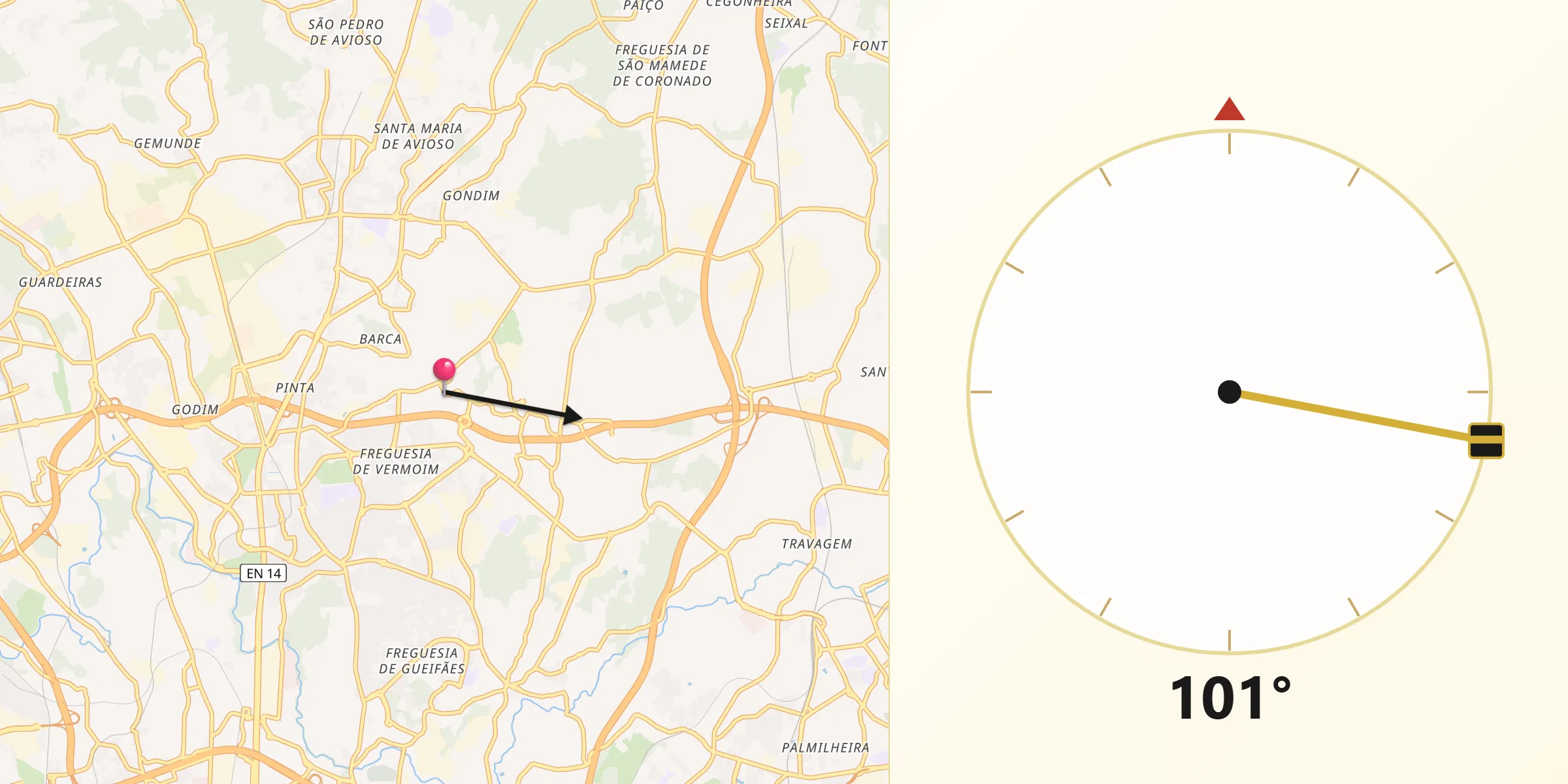 Direção da Qibla a partir de Maia