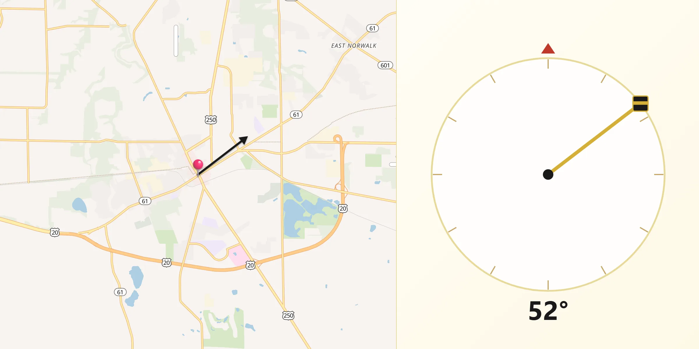 Dirección de la Qibla desde Norwalk