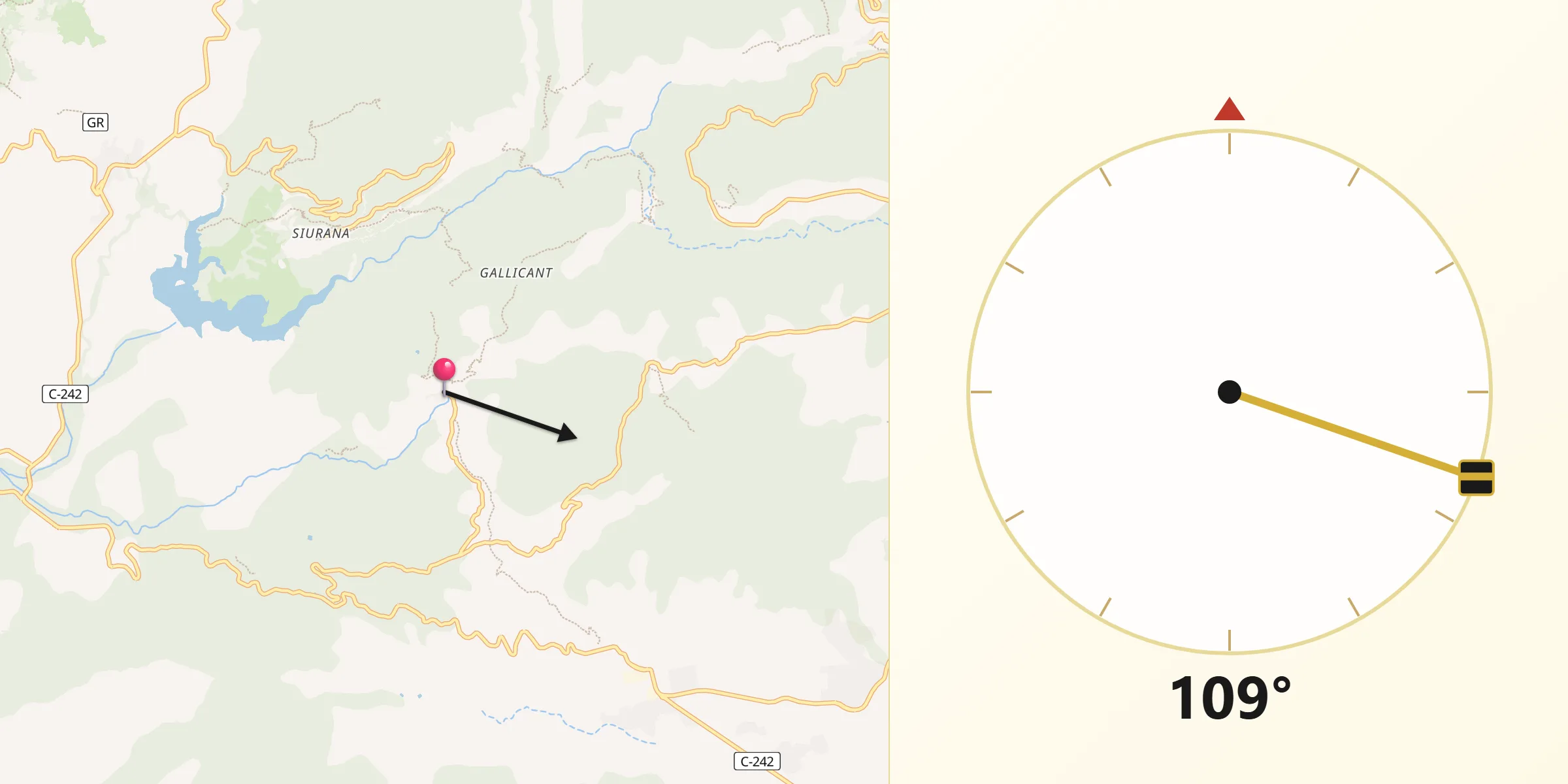 Dirección de la Qibla desde Arbolí