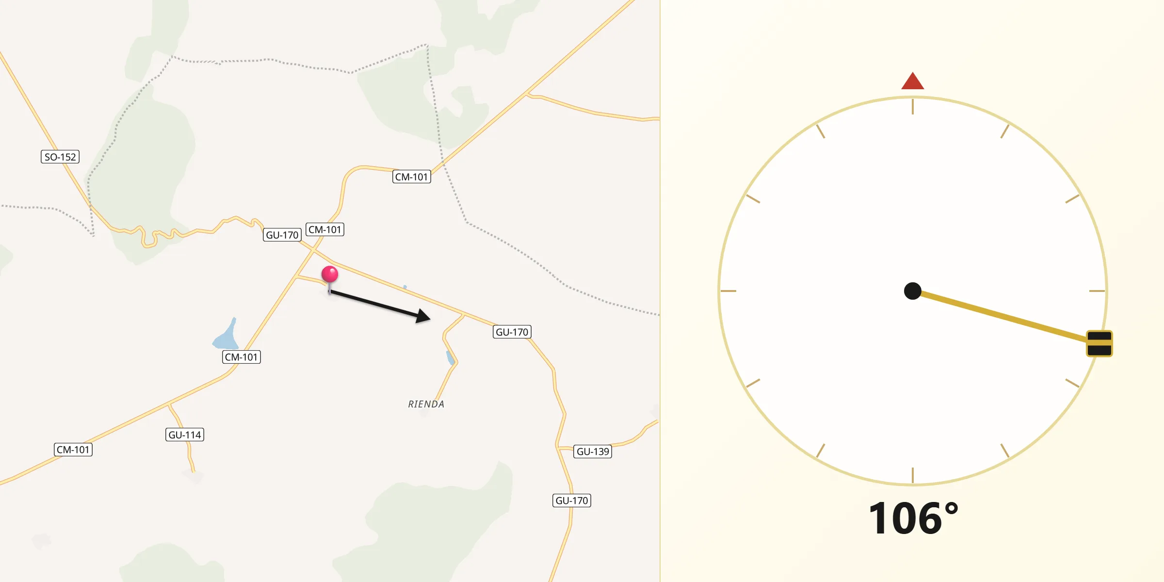 Dirección de la Qibla desde Paredes de Sigüenza