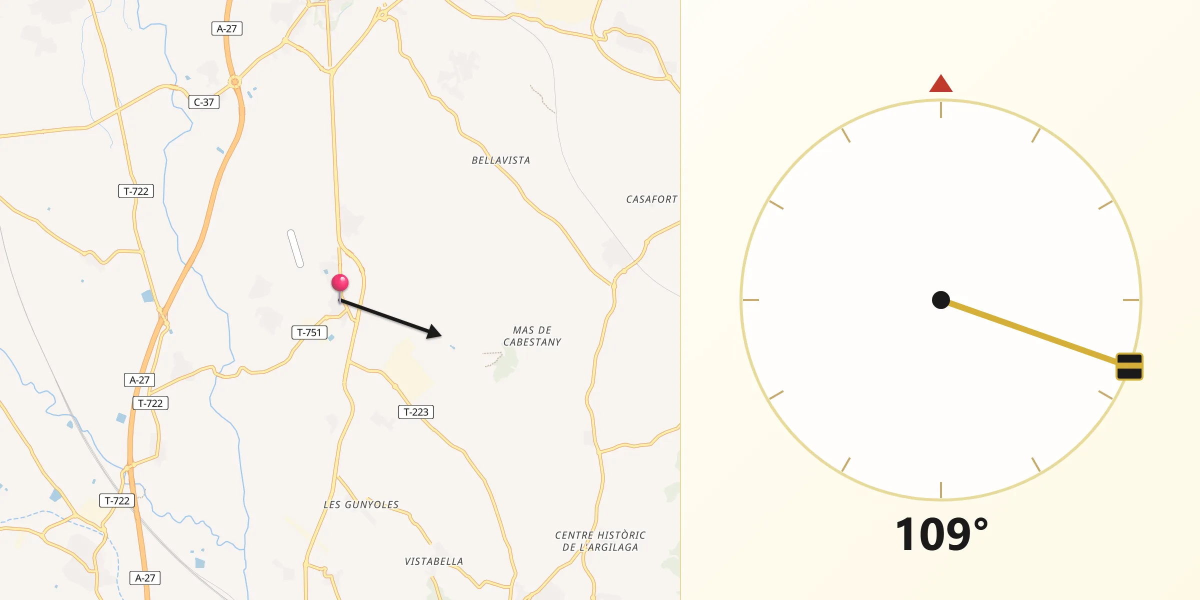 Dirección de la Qibla desde Vallmoll