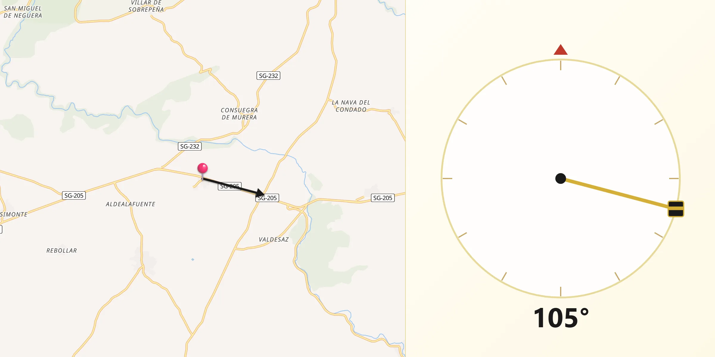 Dirección de la Qibla desde Aldealcorvo