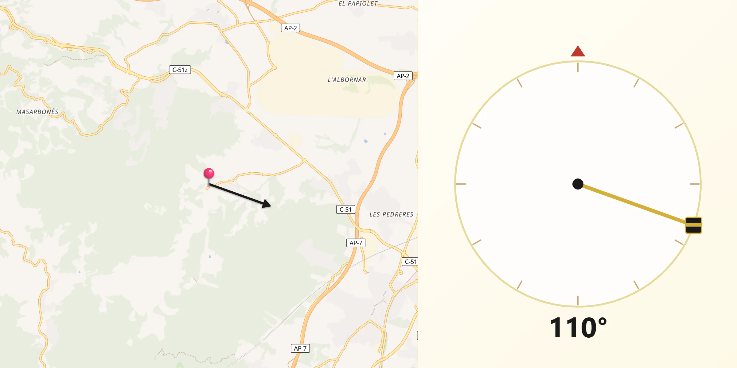 Dirección de la Qibla desde Albinyana