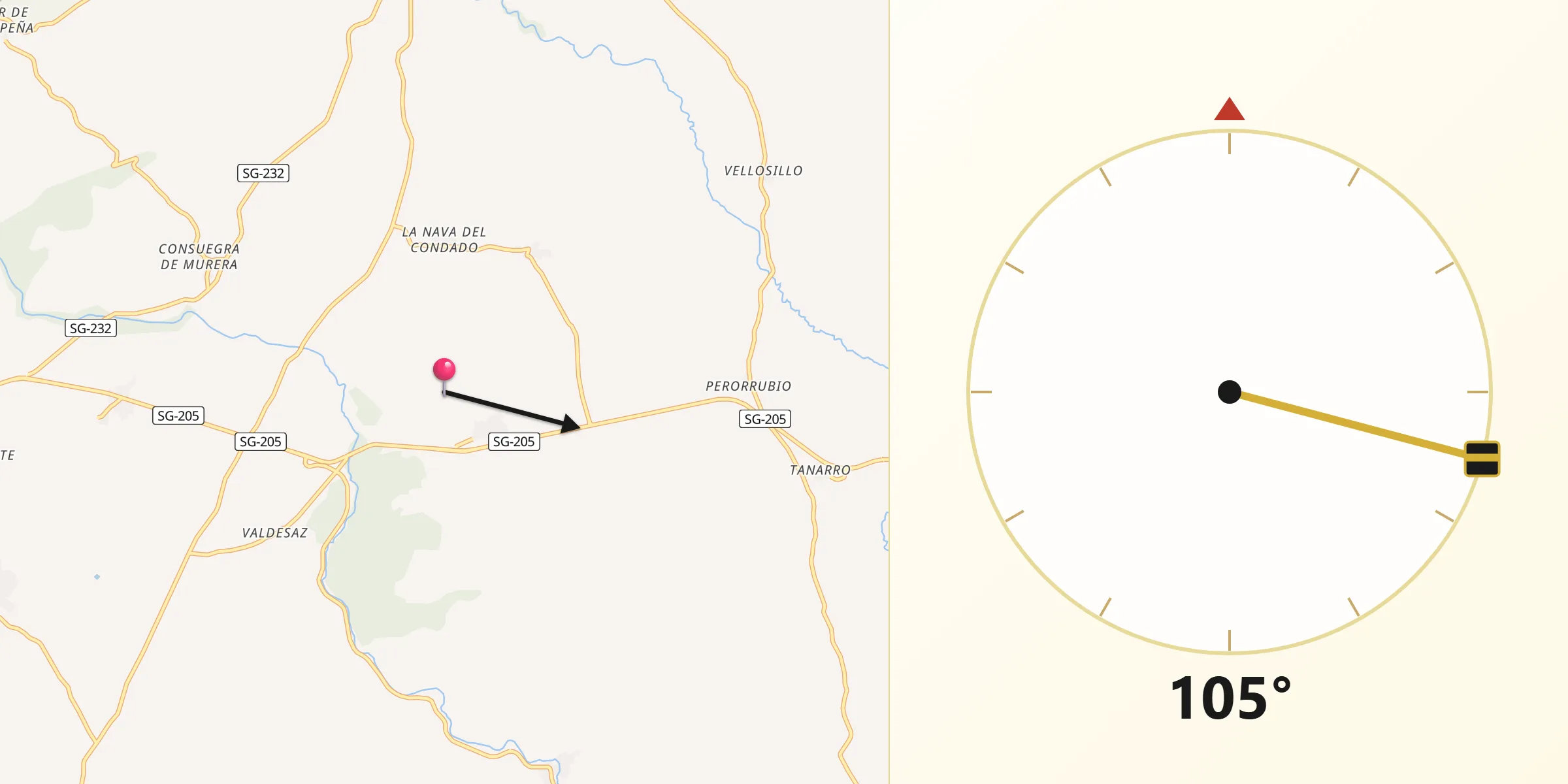 Dirección de la Qibla desde Condado de Castilnovo
