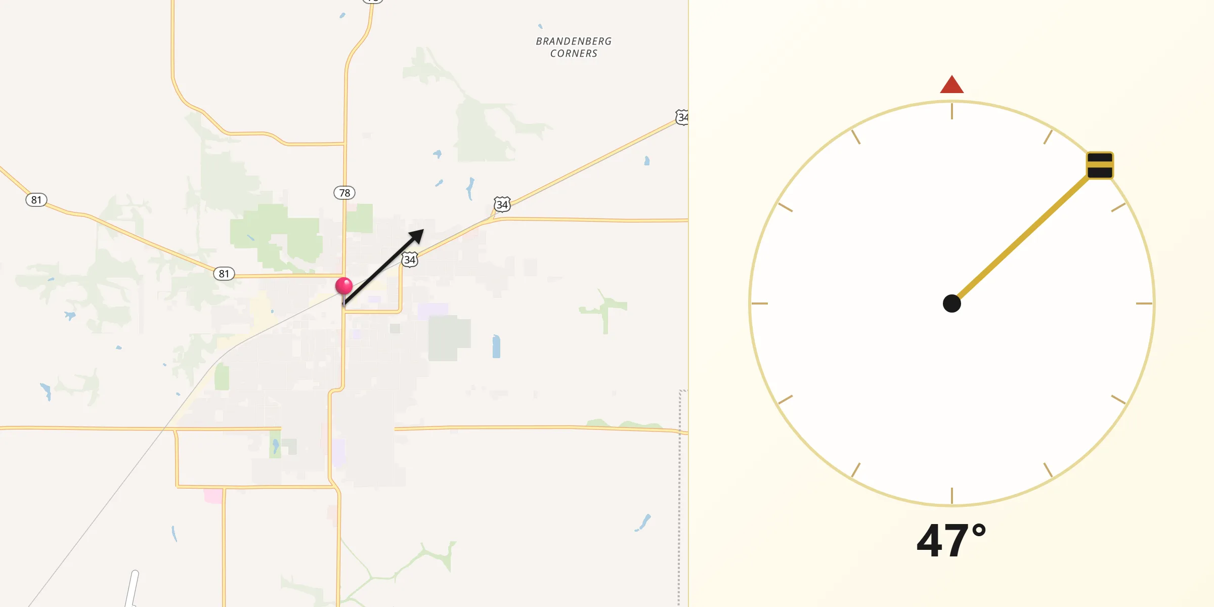 Qibla Direction from Kewanee