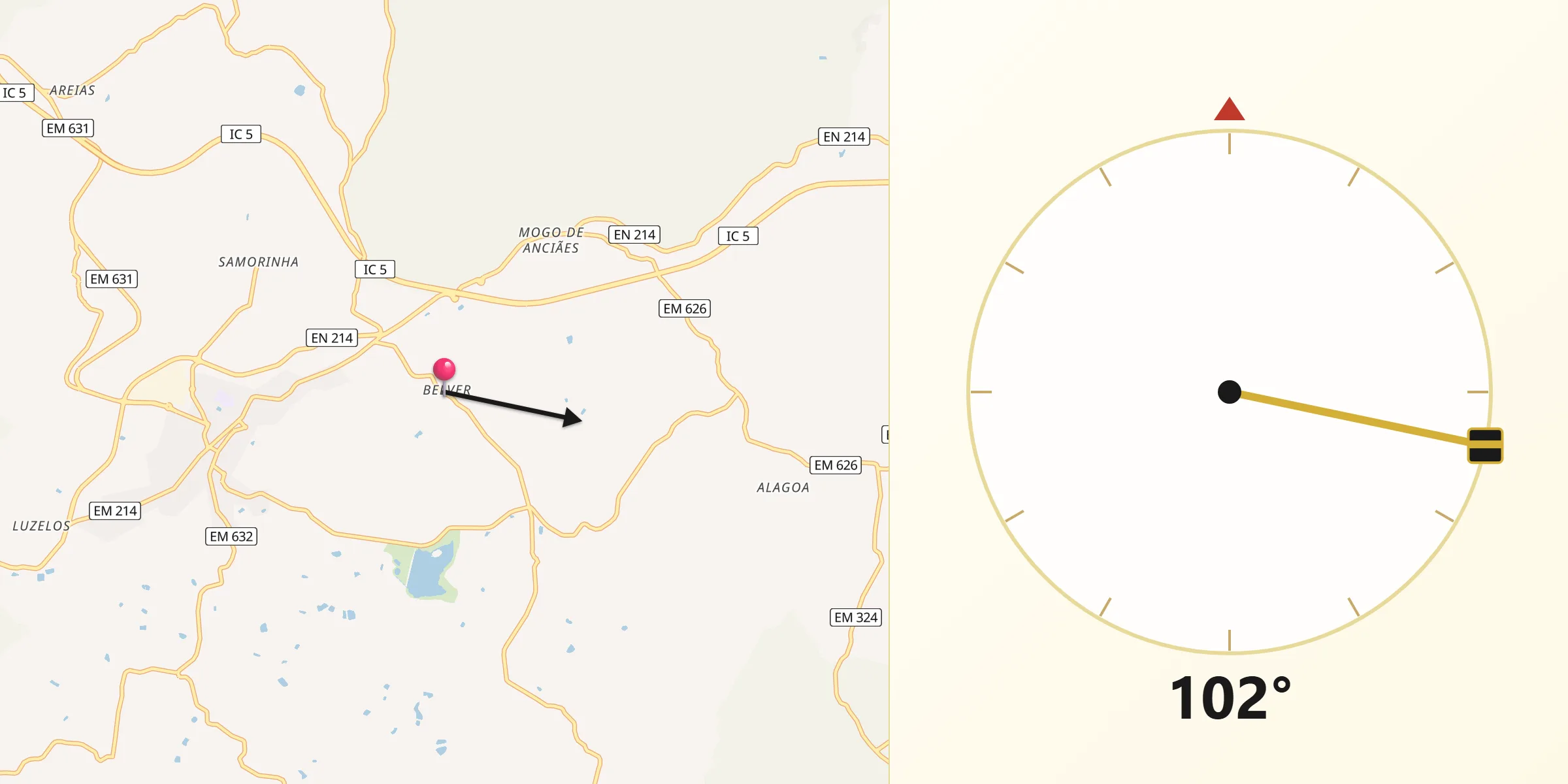 Direção da Qibla a partir de Belver