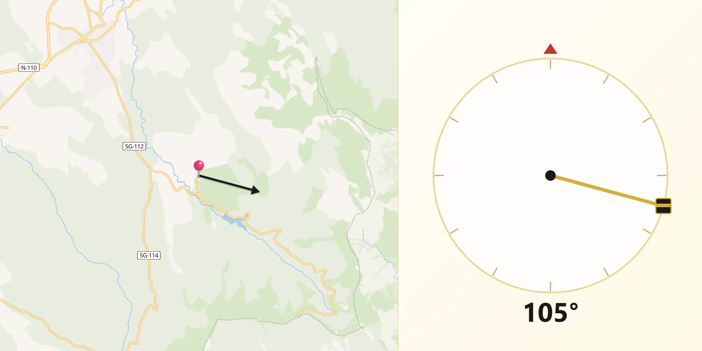 Dirección de la Qibla desde Riofrío de Riaza