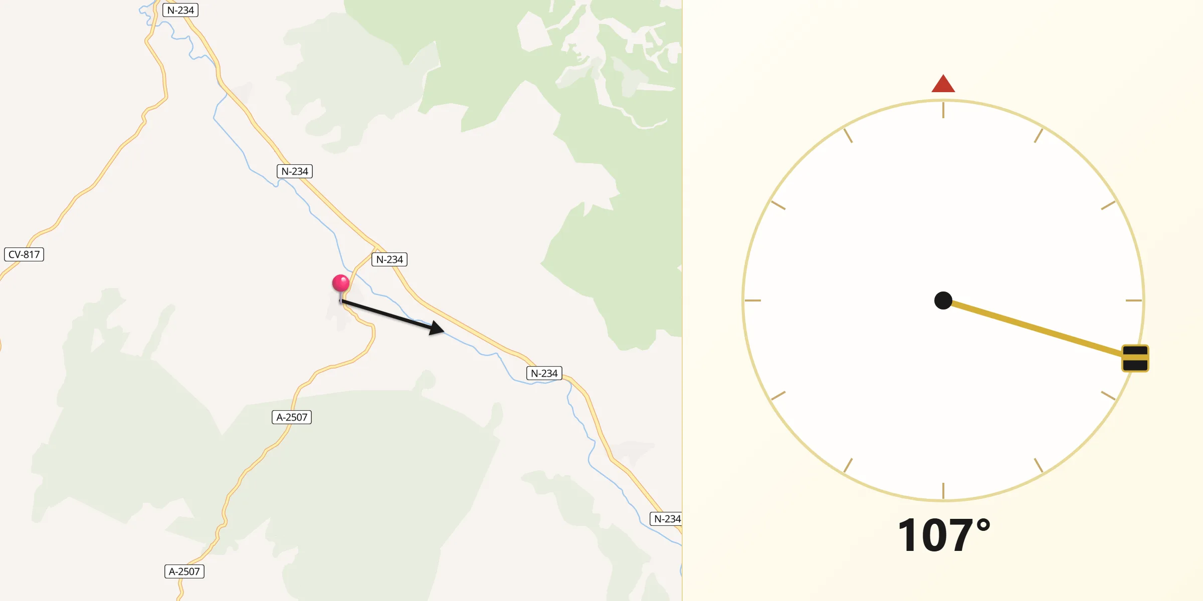 Dirección de la Qibla desde Morata de Jiloca