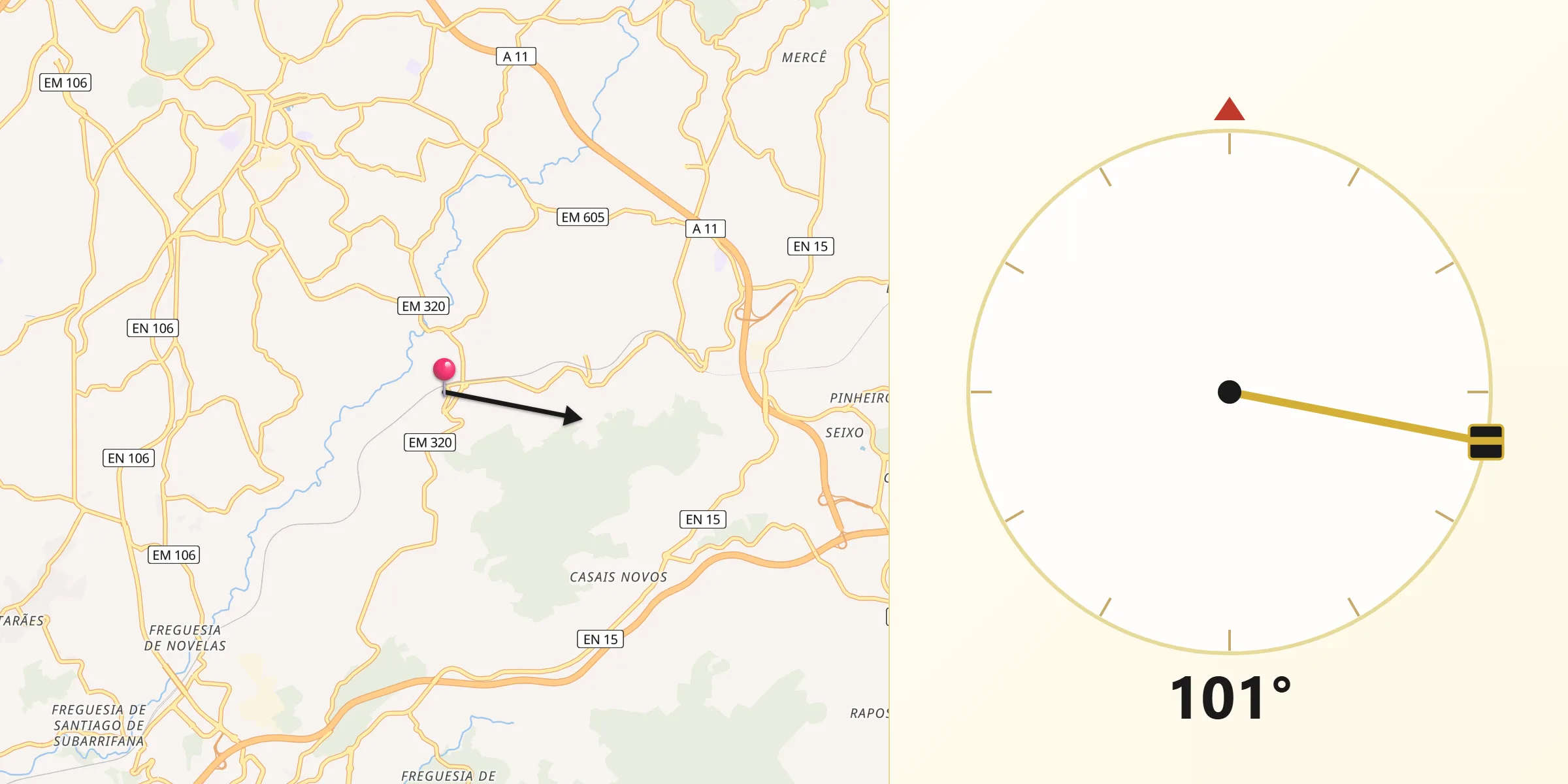 Direção da Qibla a partir de Meinedo